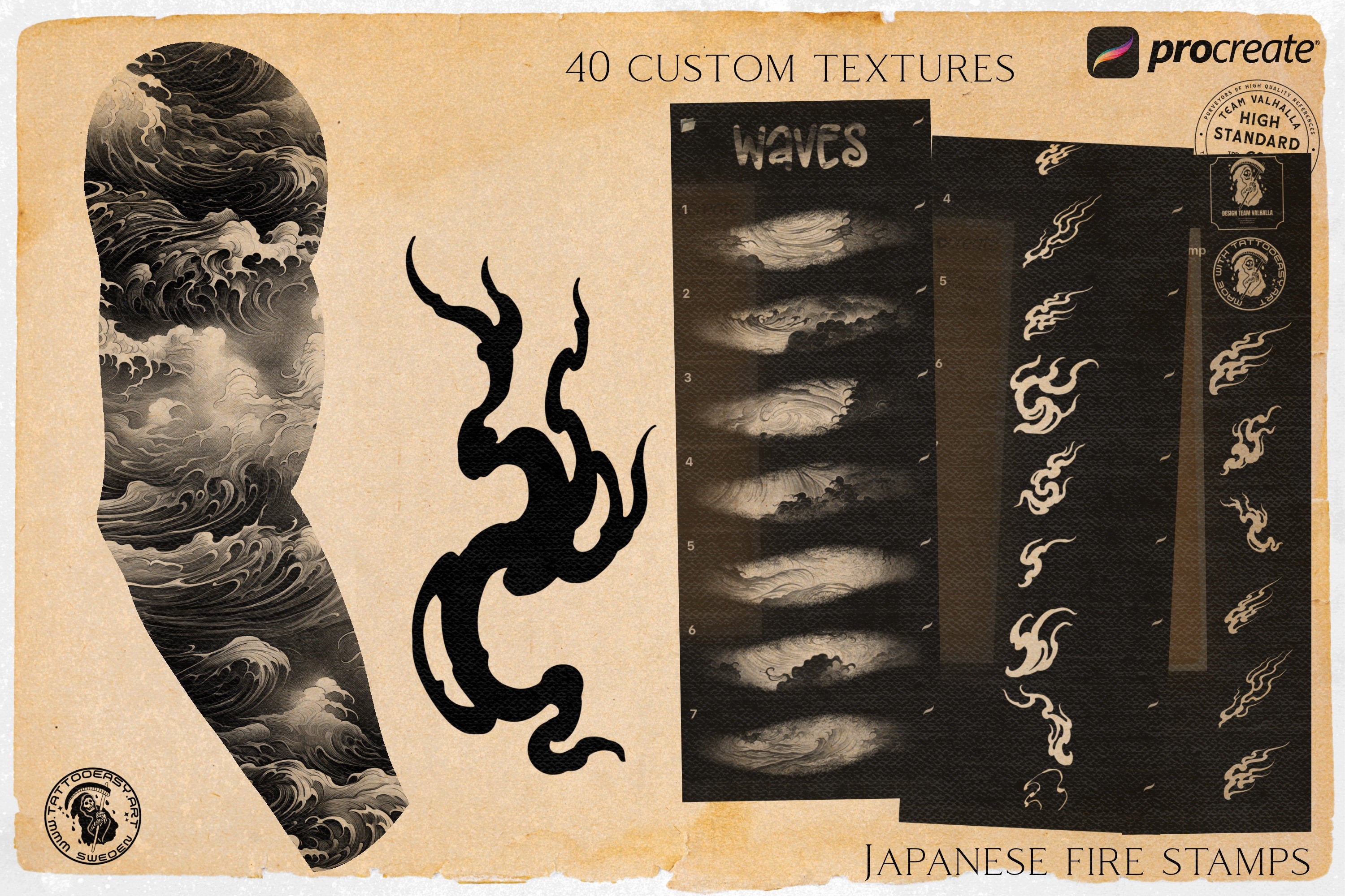 The Japanese Folder / Creative procreate tattoo construction kit for Procreate