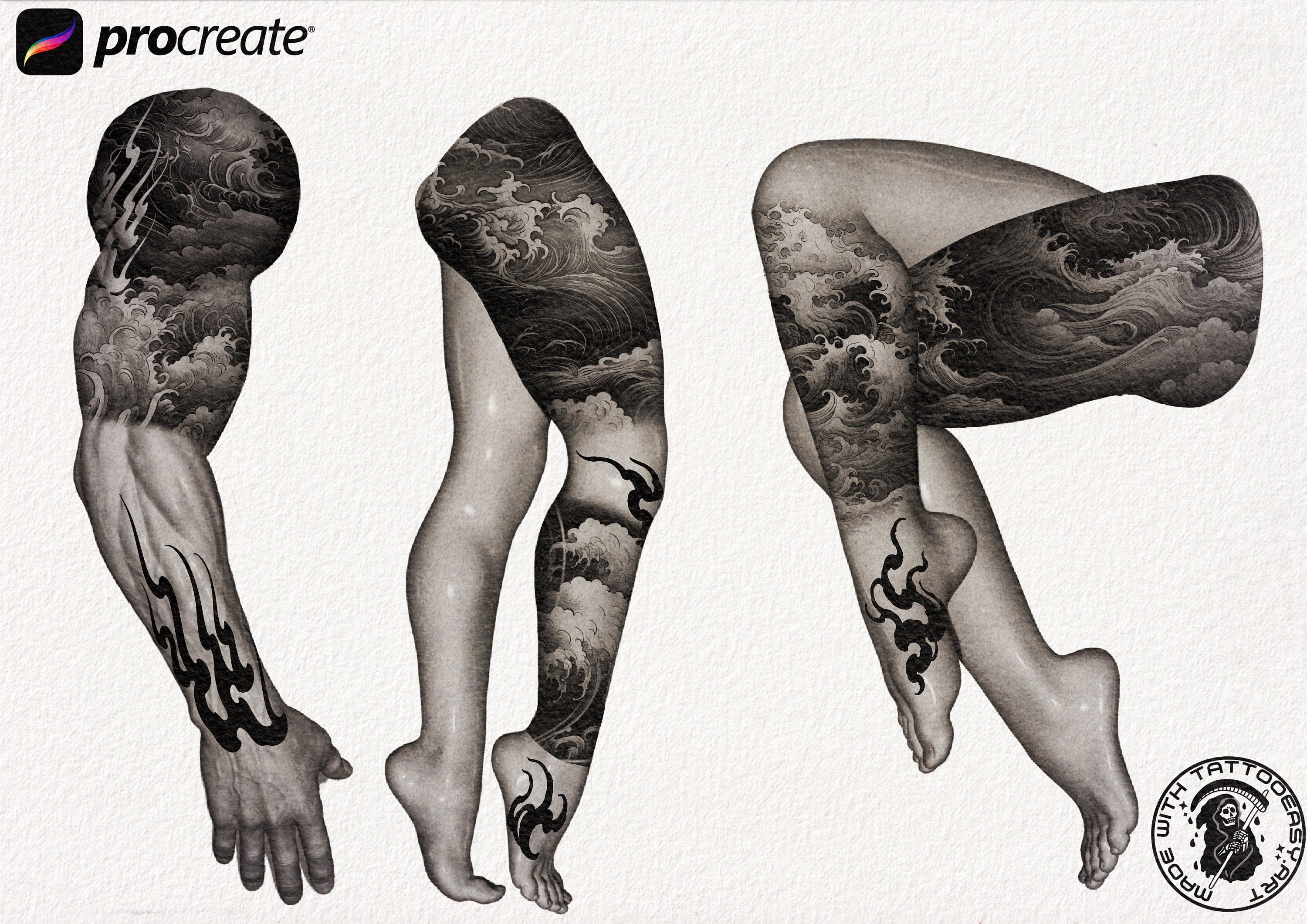 The Japanese Folder / Creative procreate tattoo construction kit for Procreate