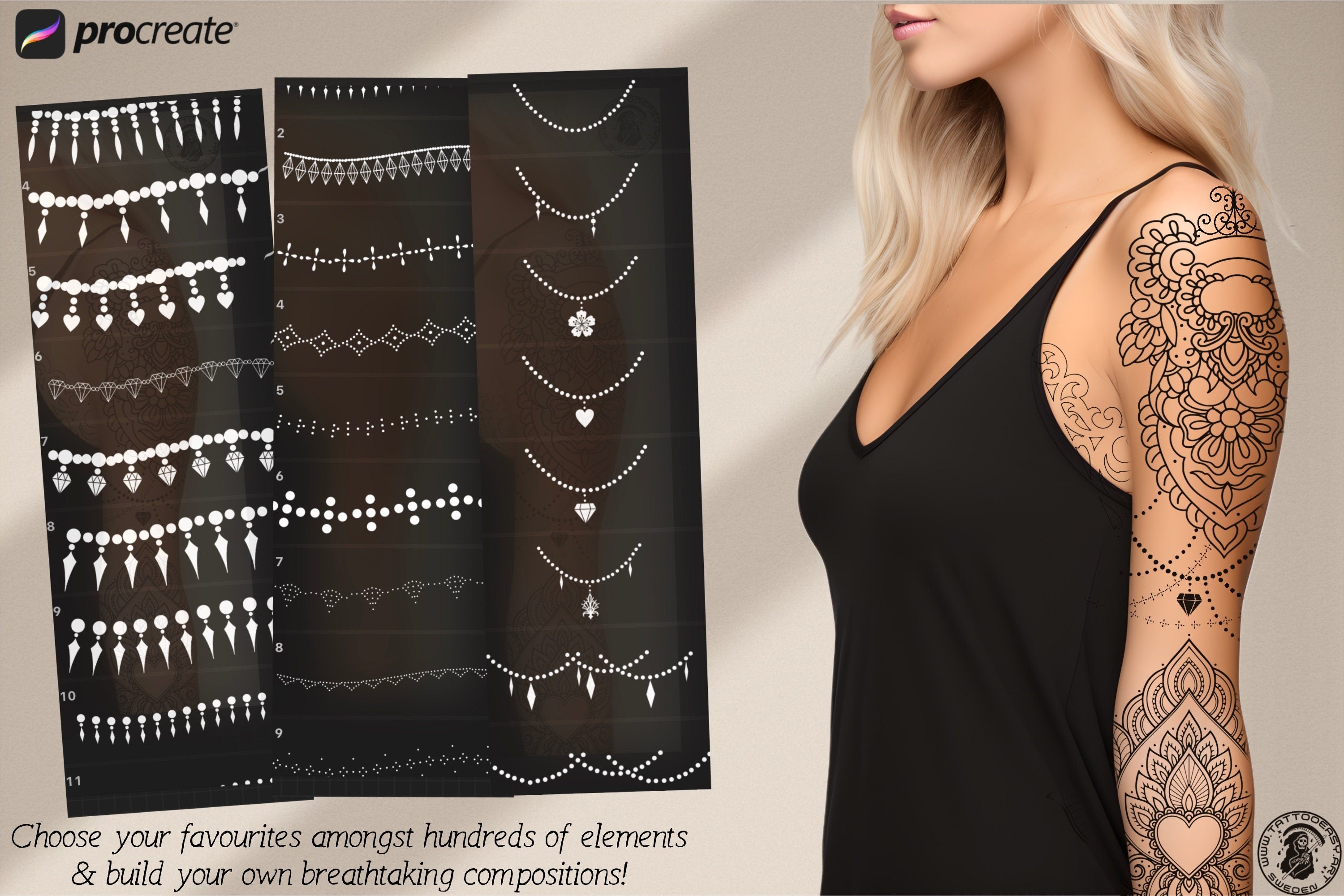 Ornamental Tattoo Brushes: 350+ Procreate Stamps Digital Download