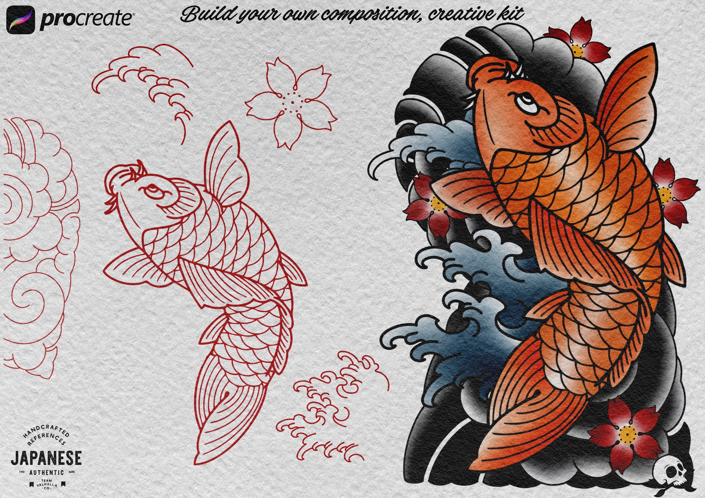 The Japanese Folder / Creative procreate tattoo construction kit for Procreate
