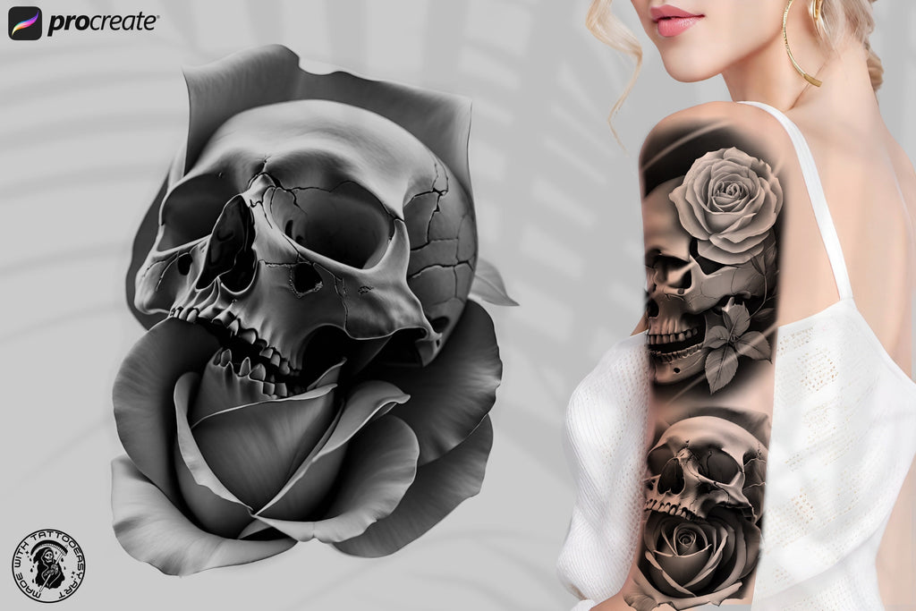 Custom art, Skulls and Flowers, 60+ designs & stencils included, 100% unique references