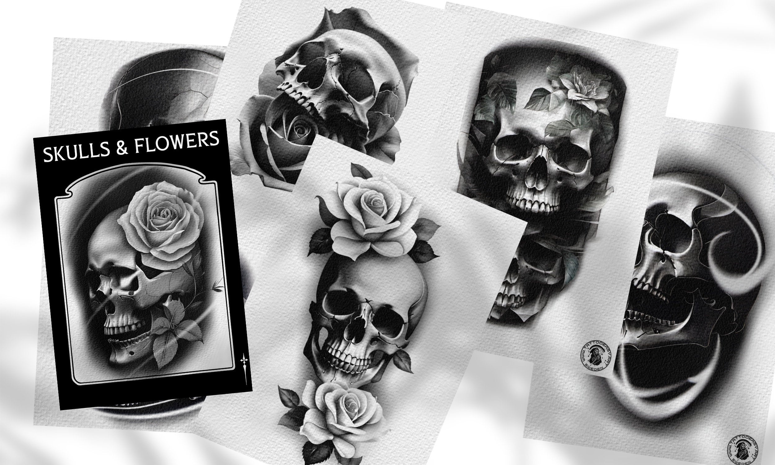 Custom art, Skulls and Flowers, 60+ designs & stencils included, 100% unique references