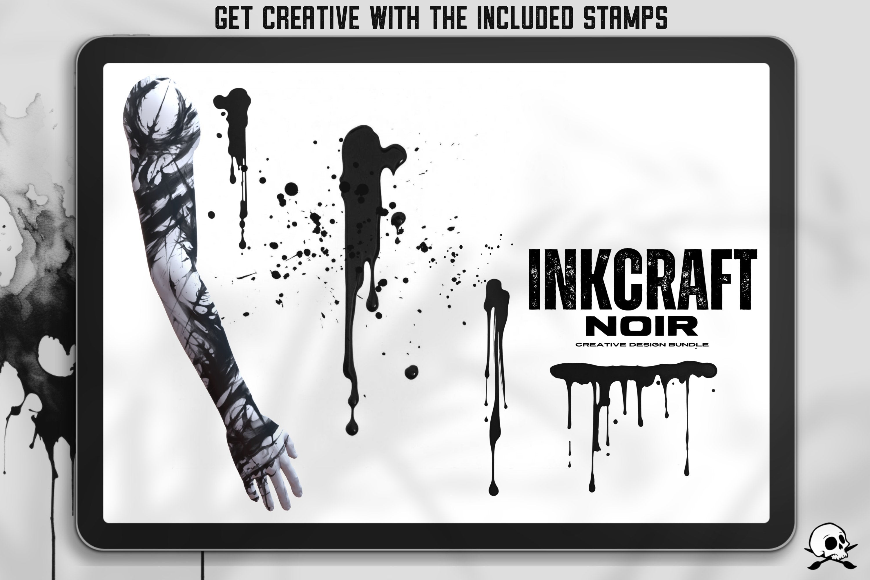 Gothic Procreate Stamps: InkCraft Noir Calligraphy Brush Set (180+ Elements)