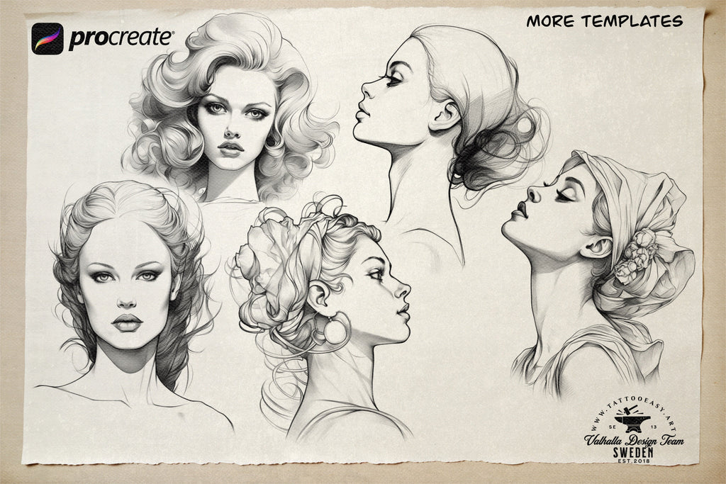 Procreate, Drawing neo-traditional ladies Vol.2 / 250+ designs