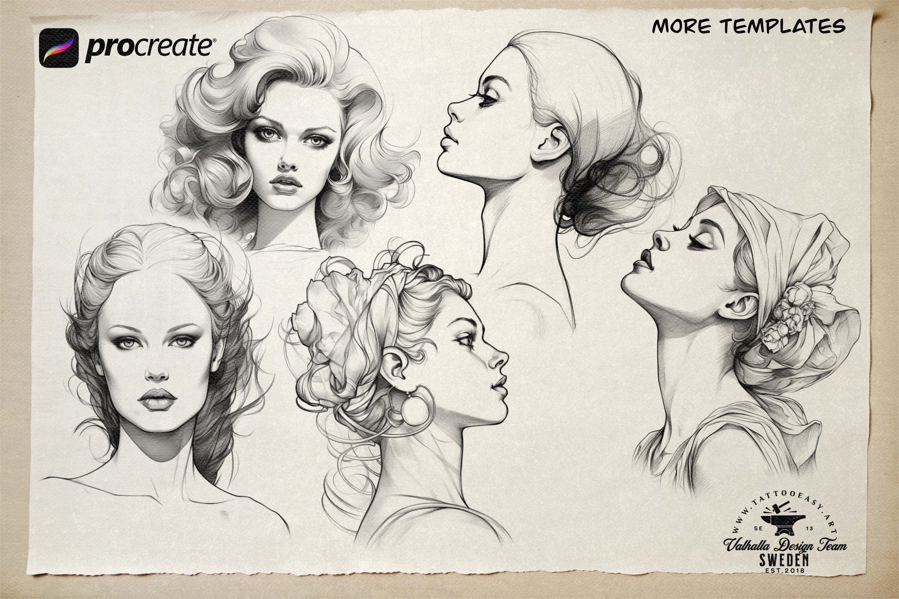 Procreate, Drawing neo-traditional ladies Vol.2 / 250+ designs