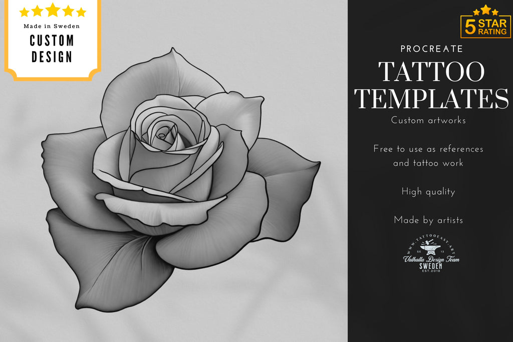 Rose Tattoo Design Kit: Procreate Stamps, Stencils (150+ PNG Files)
