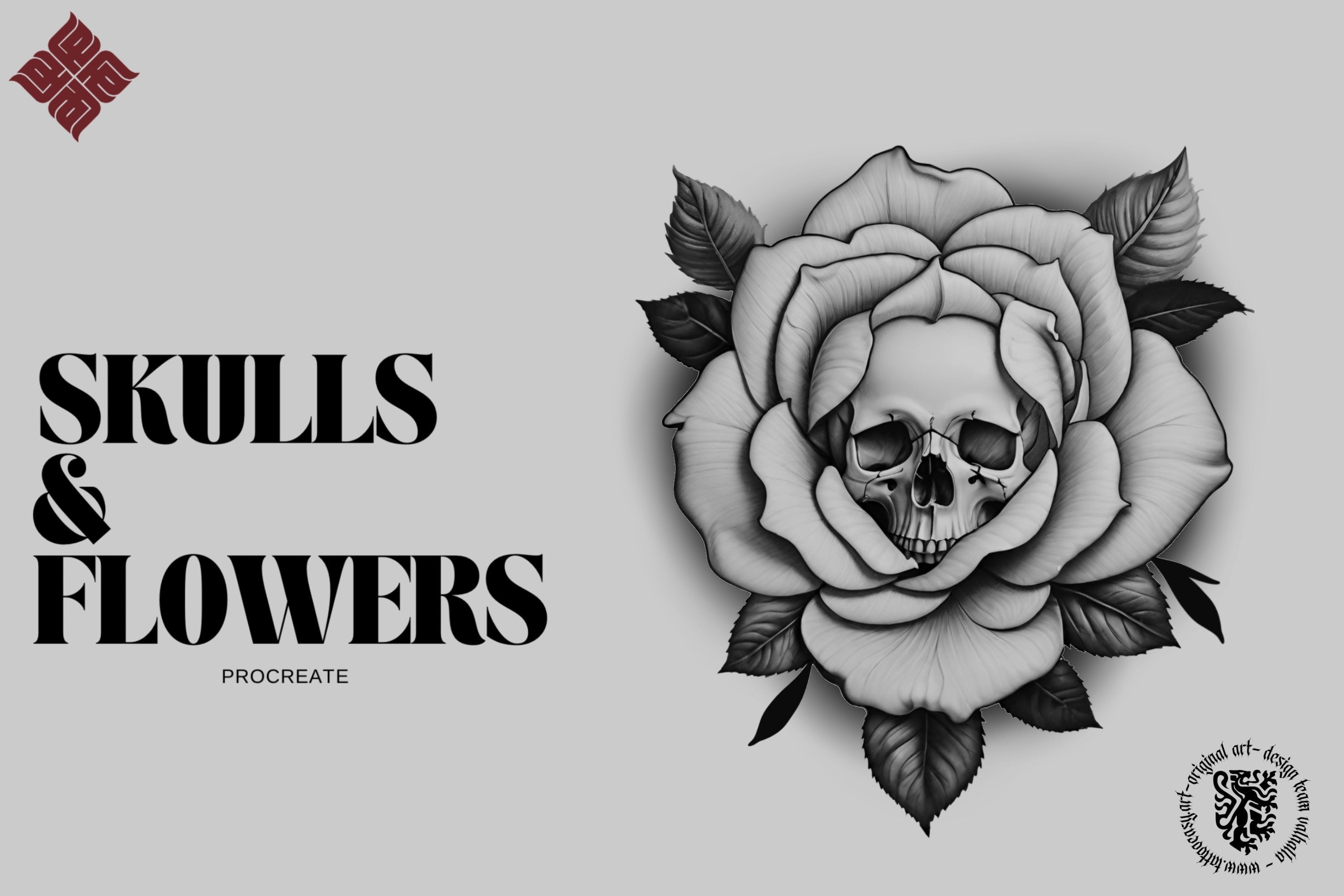 Custom art, Skulls and Flowers, 60+ designs & stencils included, 100% unique references