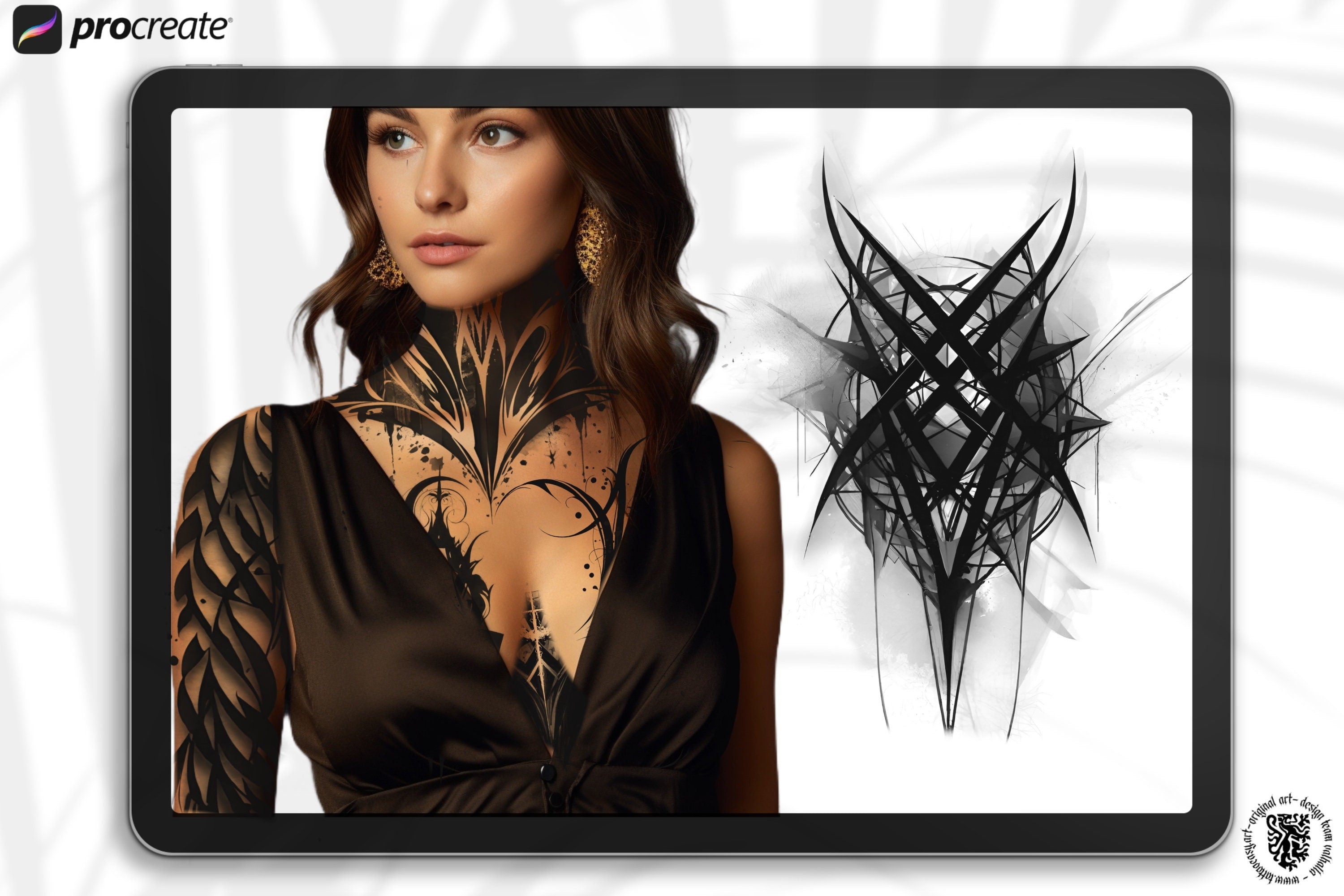 Goth Ink Tattoo Art: Procreate Stamps, Dark Calligraphy (Digital Download)