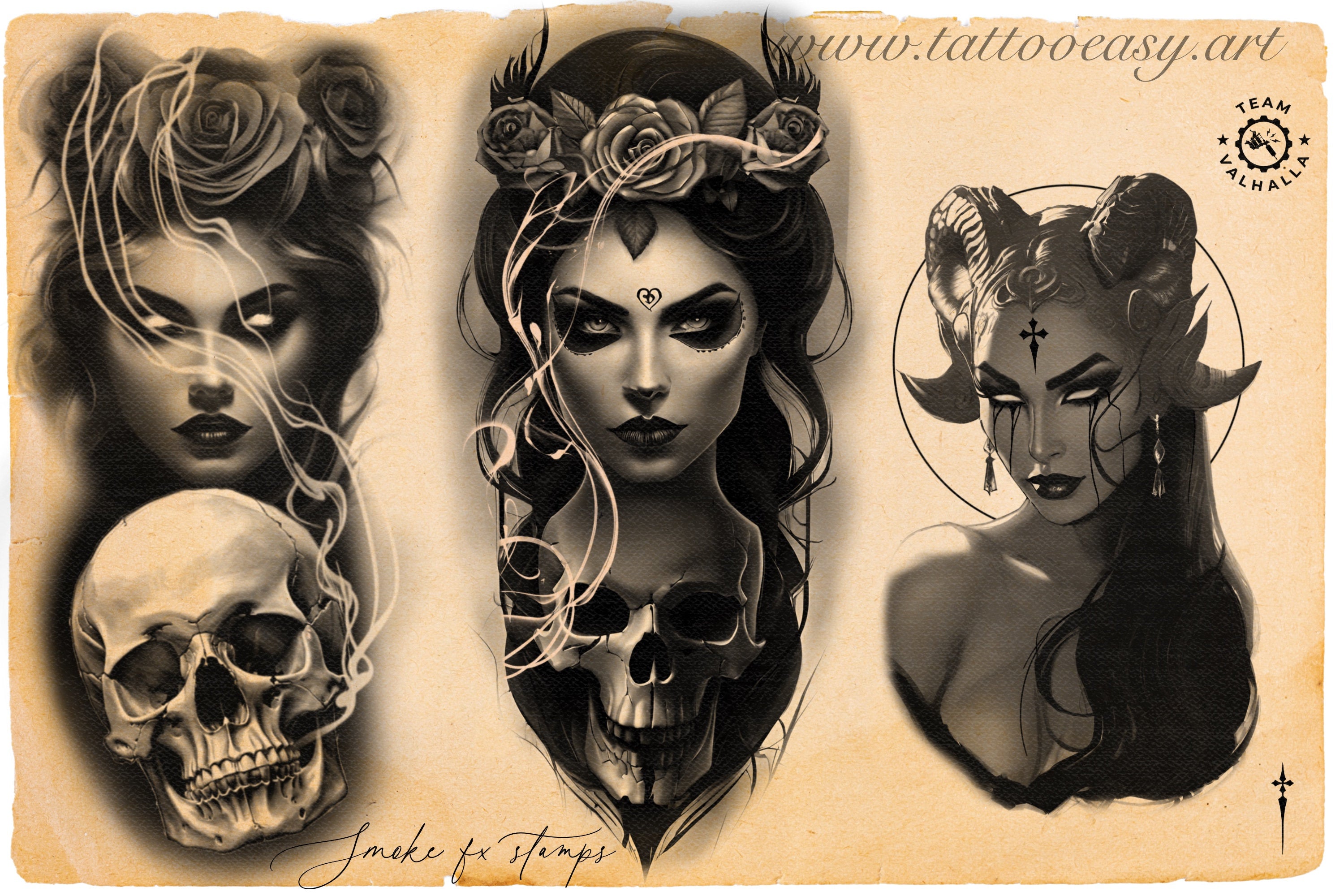 Necronomicon, 100+ dark tattoo inspired stamps for Procreate, unique designs from Team Valhalla