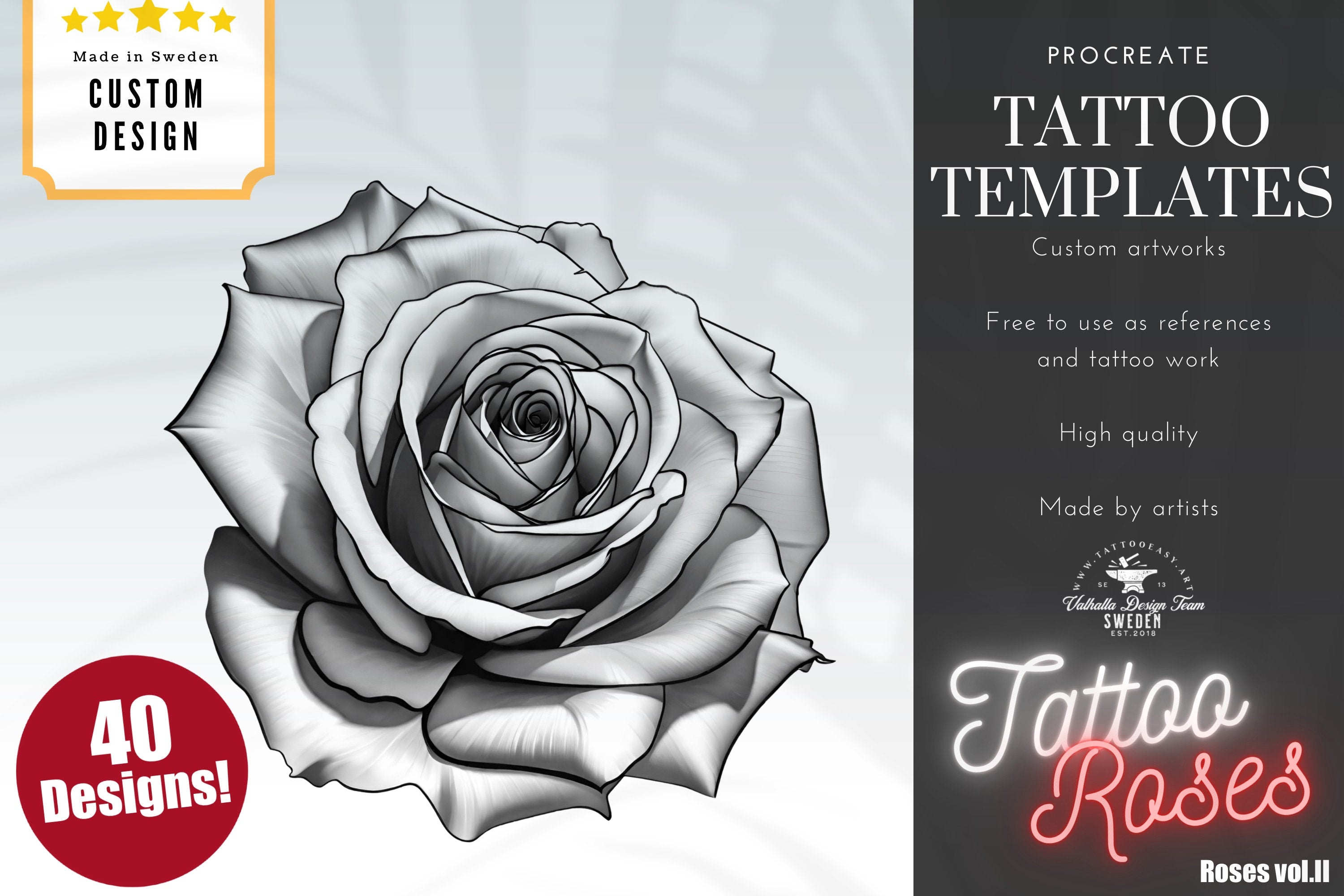 Roses Vol.2, Tattoo builder, Design team Valhalla sweden, 40 unique designs