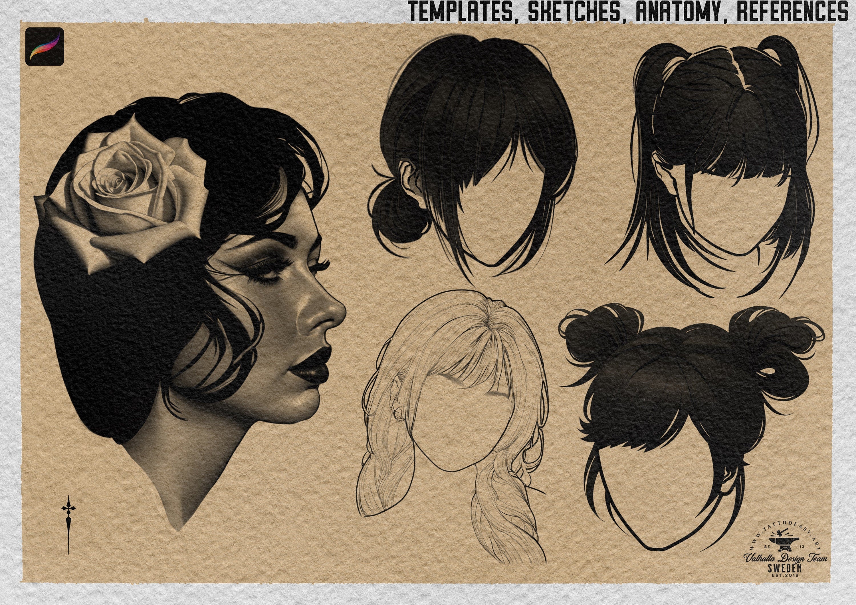 Neo-Traditional Ladies Vol.3 ~ 160+ designs! Anatomy, templates, references & inspiration for Procreate