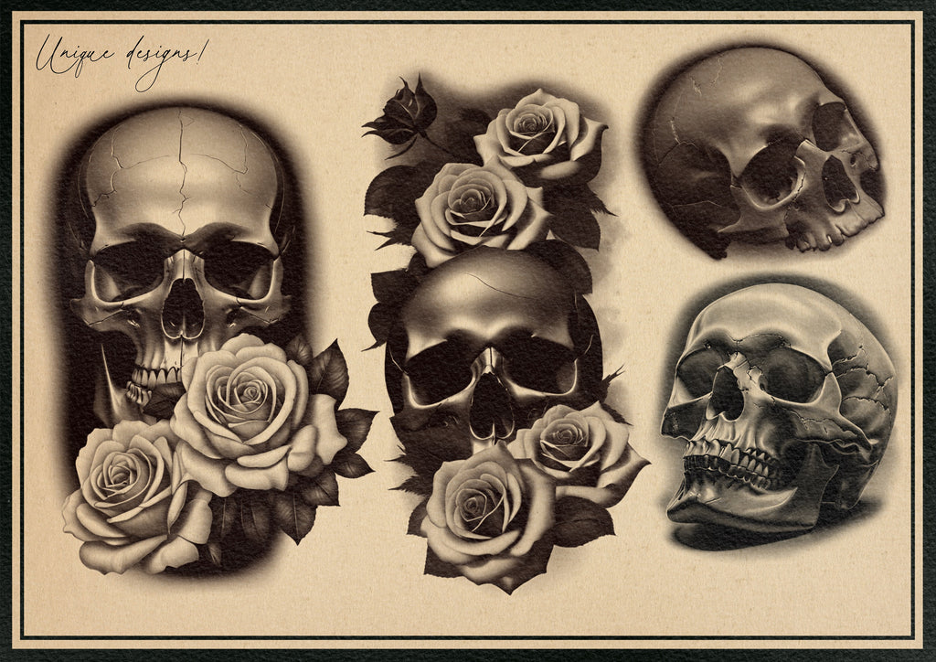 Tattoo references / Tattoo construction , 200 skull designs +ready made stencils, 100% custom art