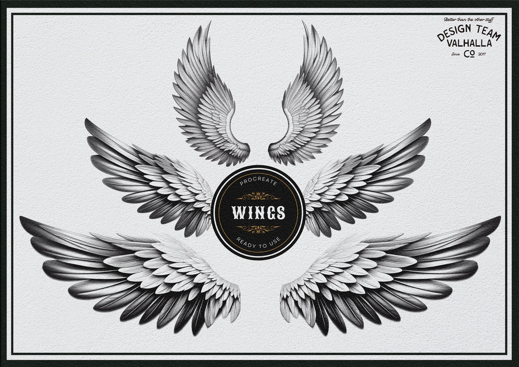 Wings & feathers design bundle, 100+ unique designs + textured brushes for Procreate