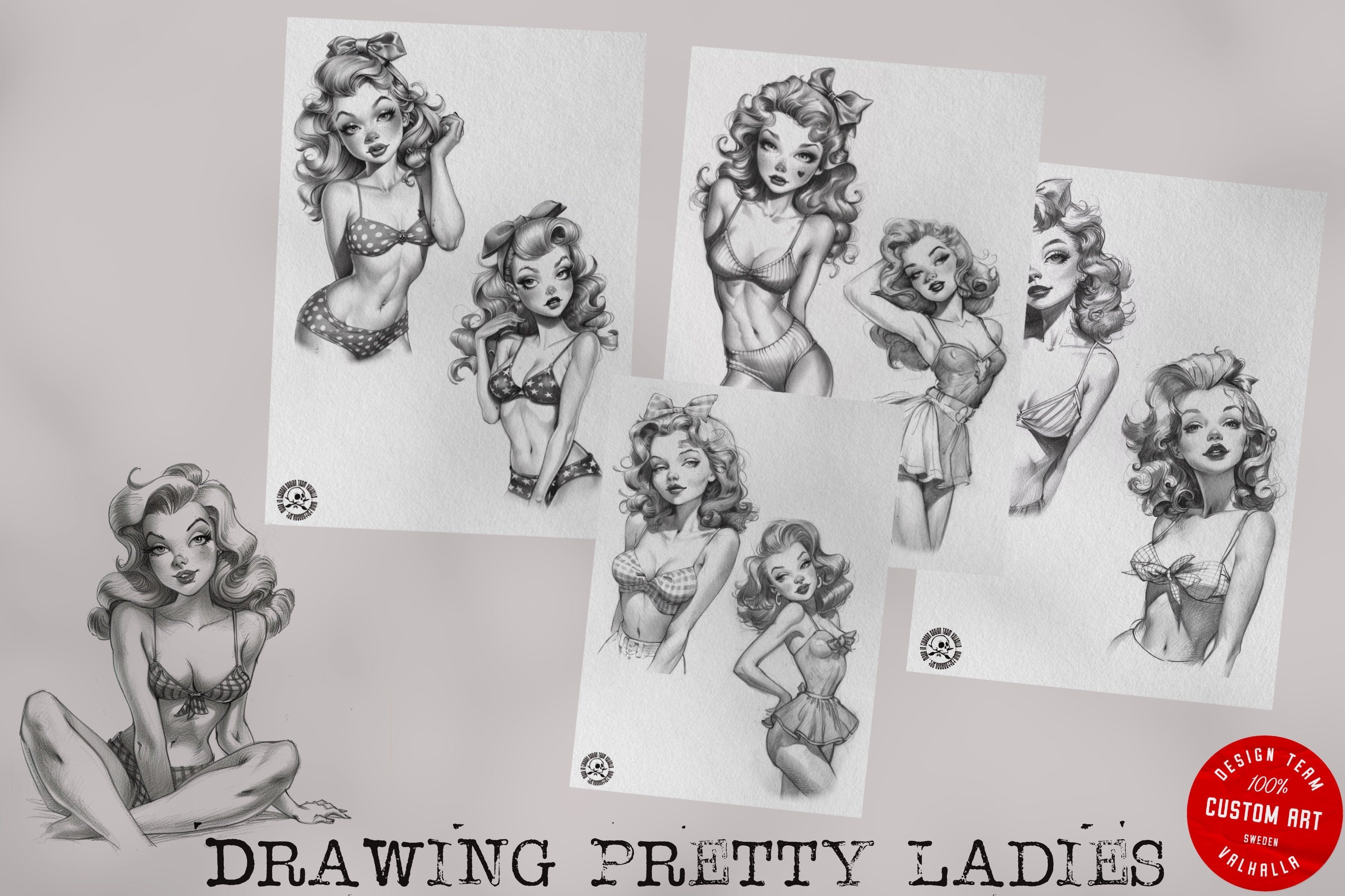 Drawing Pretty Ladies, 100+ Cartoon pinups, Procreate stamps and pdf