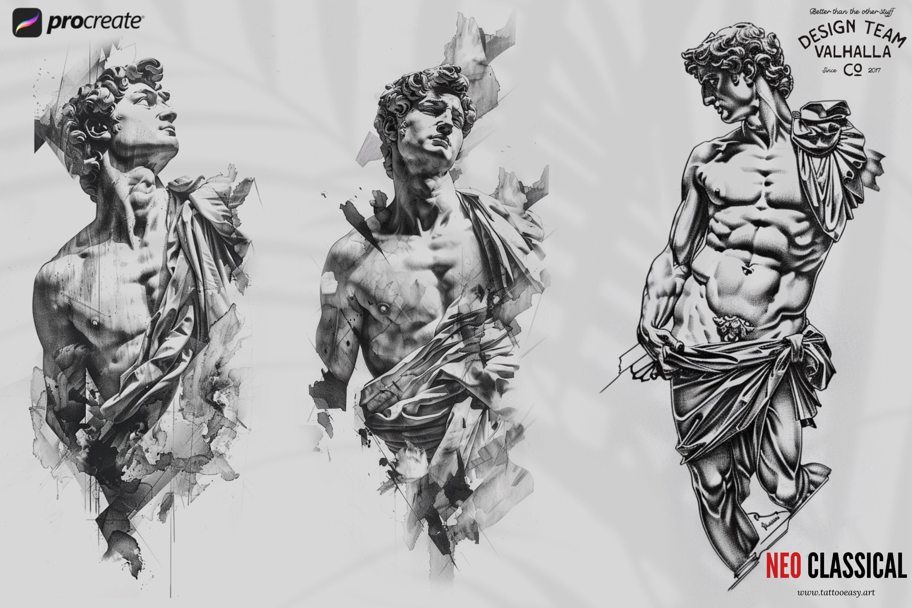 Neo classical, custom fine art tattoo references, pdf & 100 procreate stamp brushes