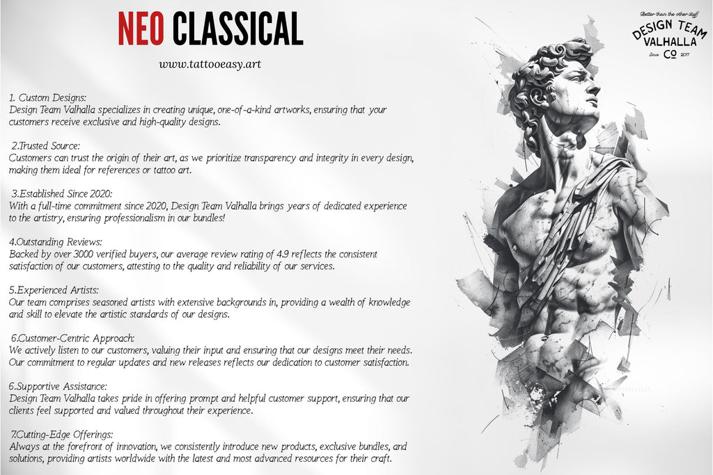 Neo classical, custom fine art tattoo references, pdf & 100 procreate stamp brushes