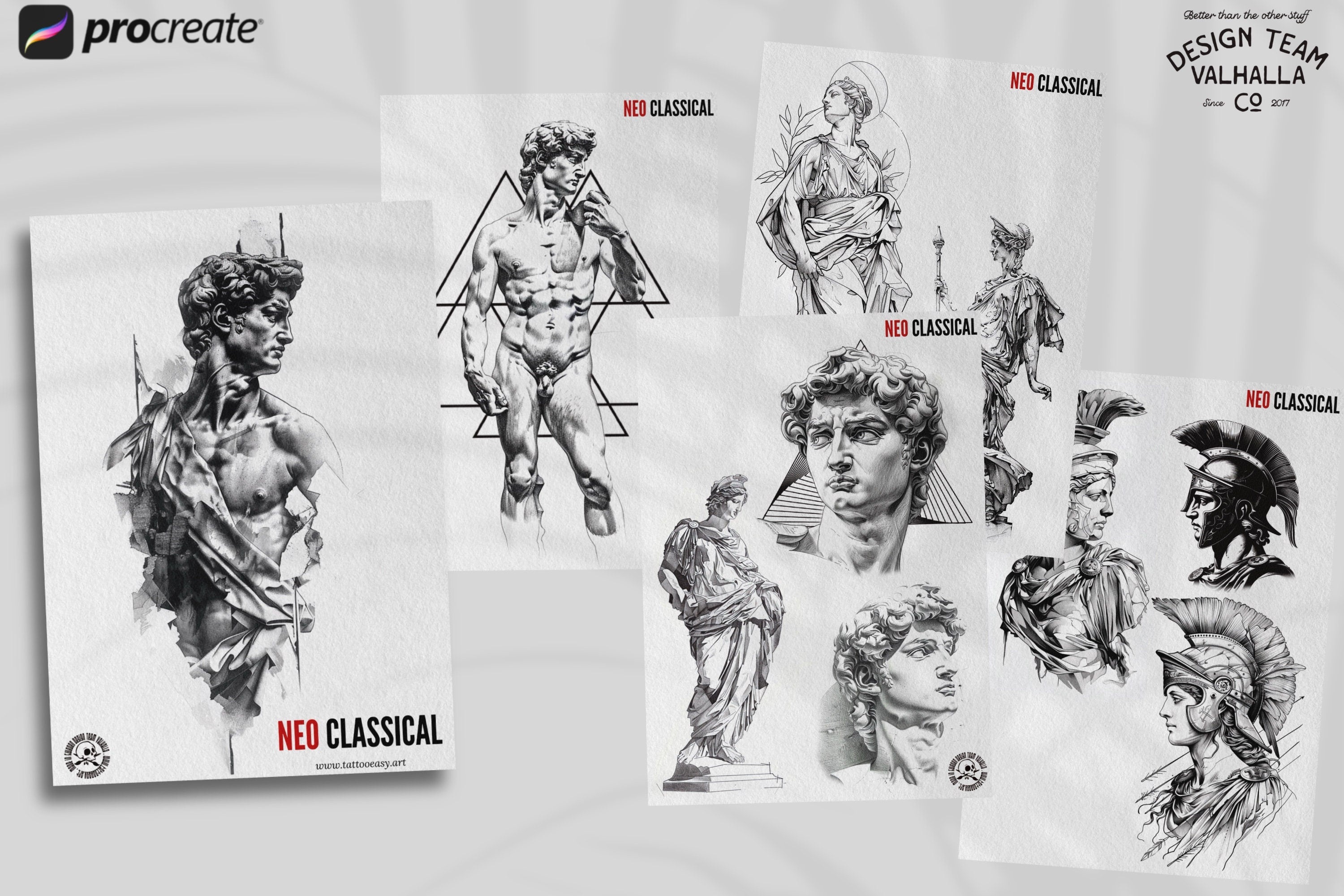 Neo classical, custom fine art tattoo references, pdf & 100 procreate stamp brushes
