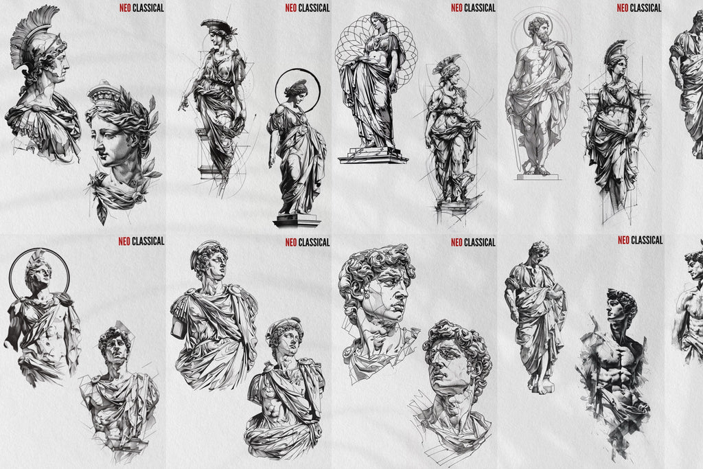 Neo classical, custom fine art tattoo references, pdf & 100 procreate stamp brushes