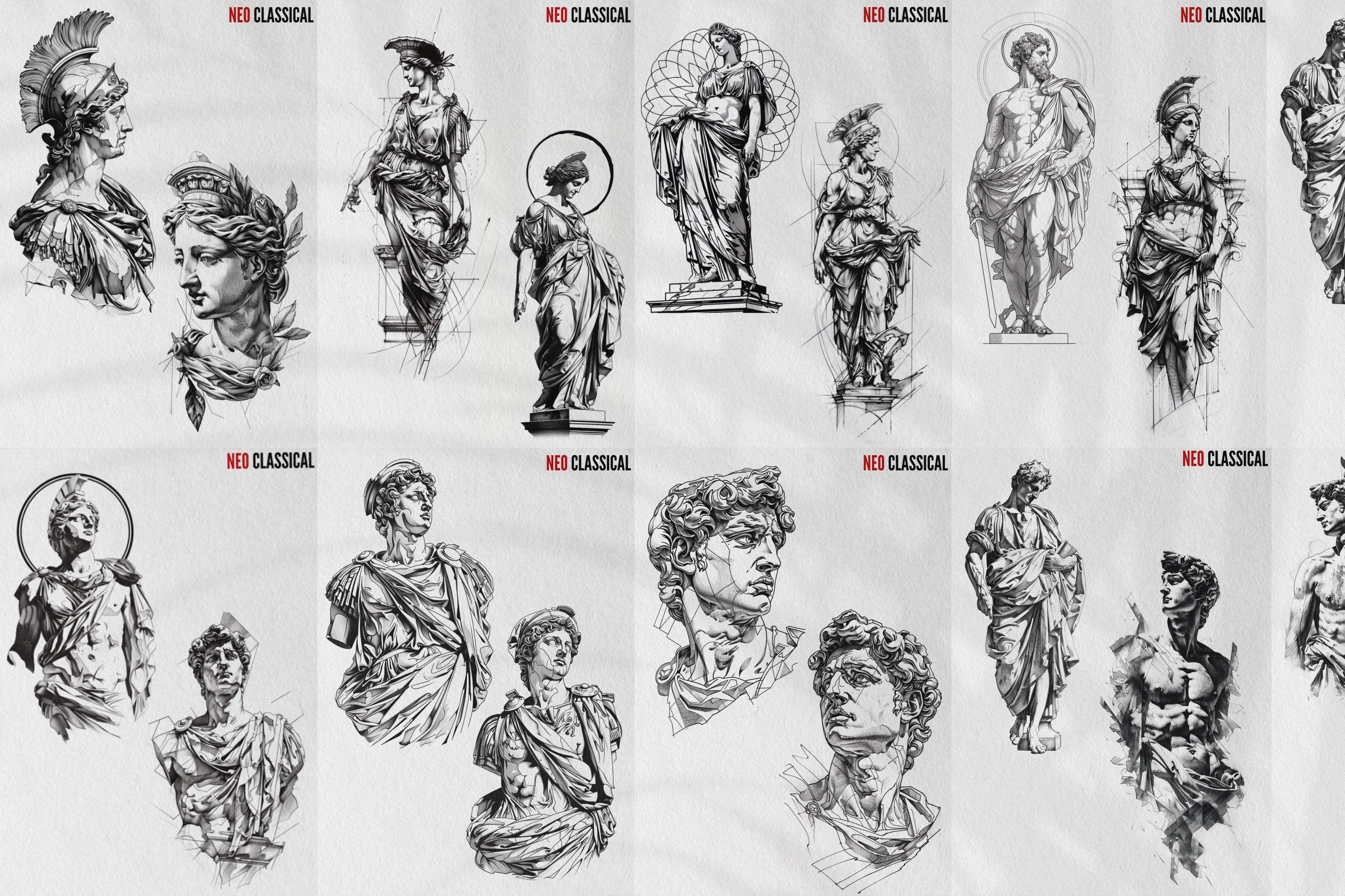 Neo classical, custom fine art tattoo references, pdf & 100 procreate stamp brushes