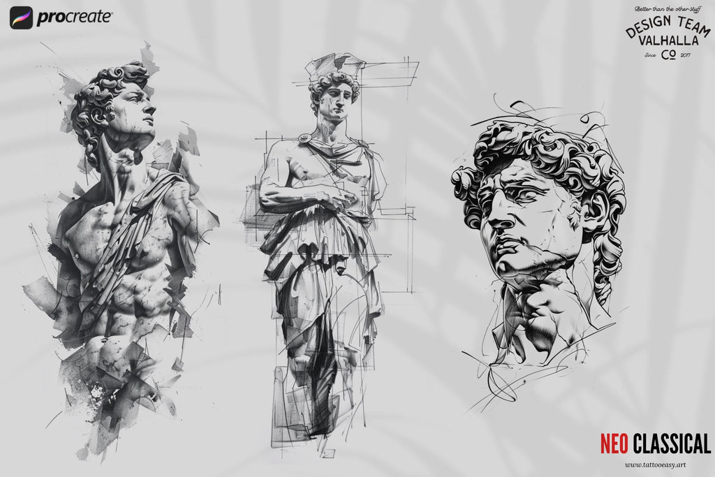 Neo classical, custom fine art tattoo references, pdf & 100 procreate stamp brushes