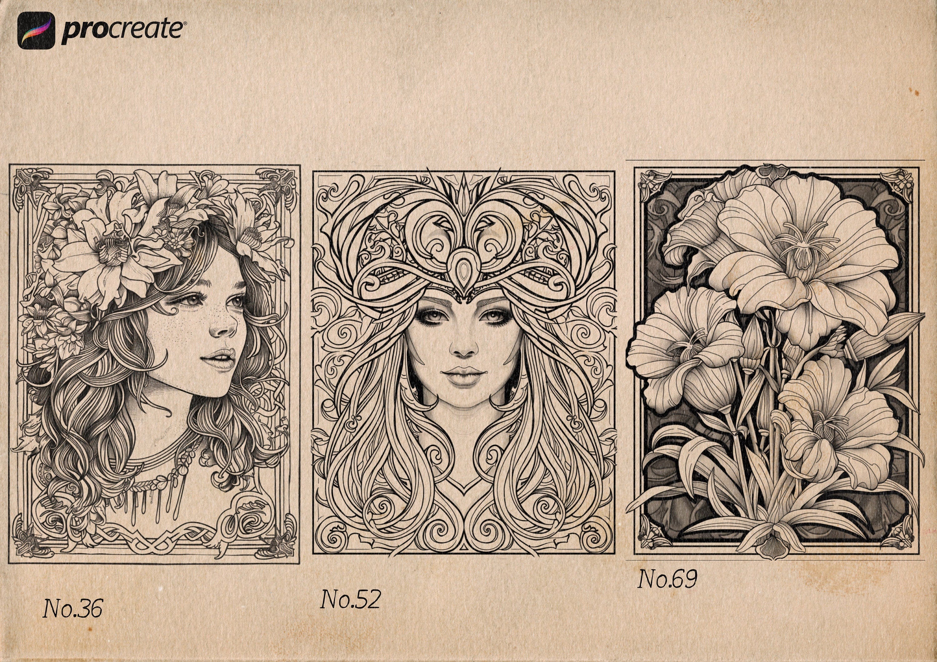 Art nouveau reference mega bundle, Procreate stamps and extras