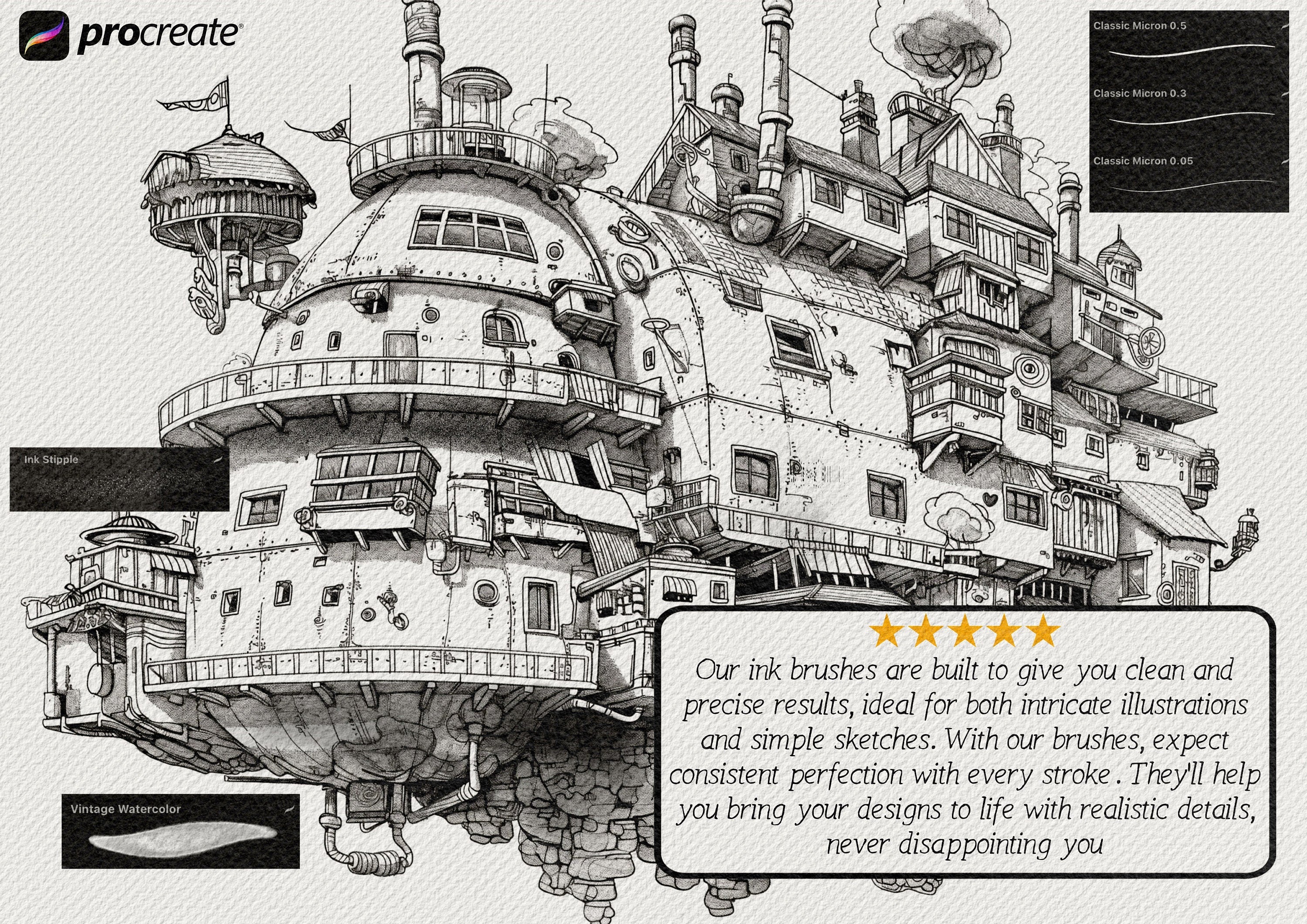 Vintage ink bundle, custom brushes for Procreate