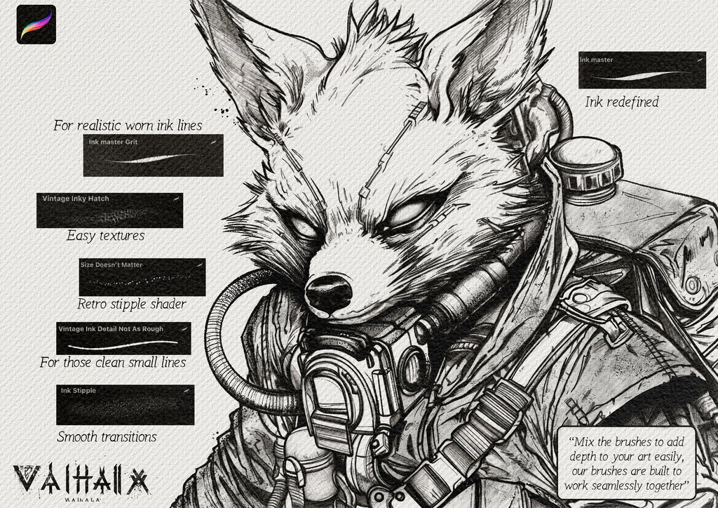 Vintage ink bundle, custom brushes for Procreate