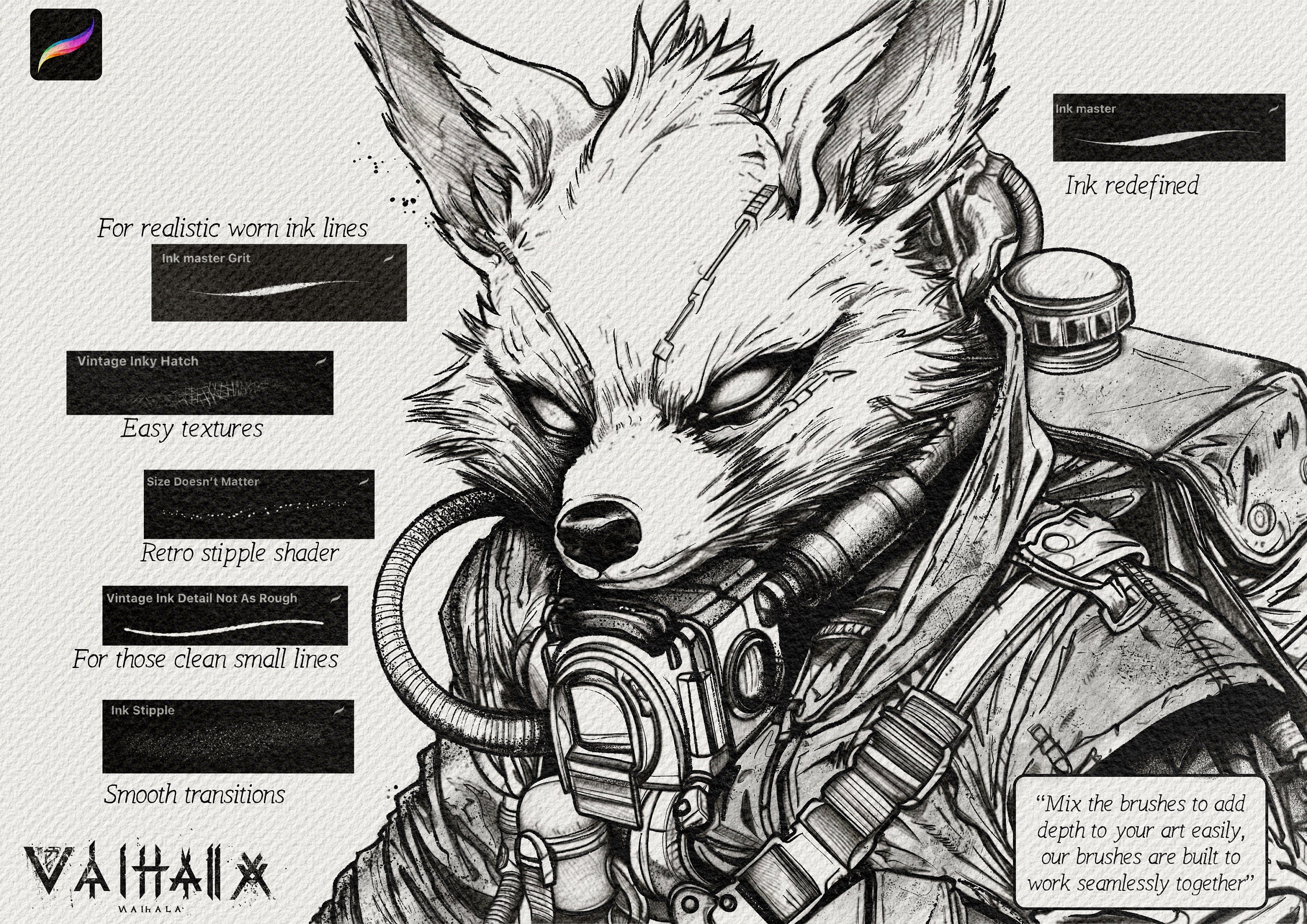 Vintage ink bundle, custom brushes for Procreate