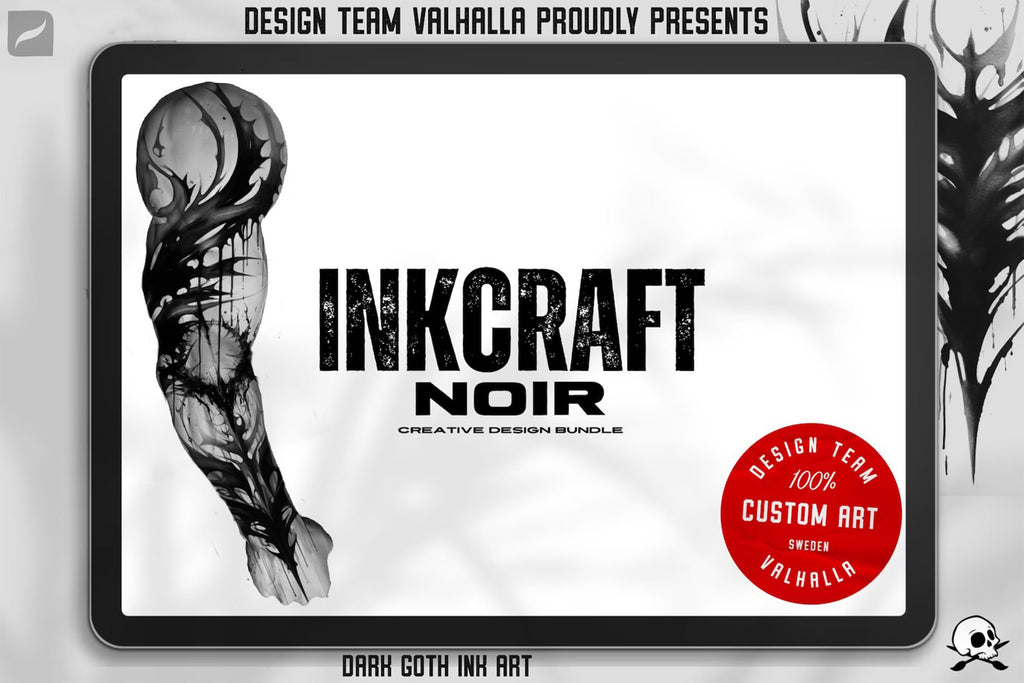 Gothic Procreate Stamps: InkCraft Noir Calligraphy Brush Set (180+ Elements)