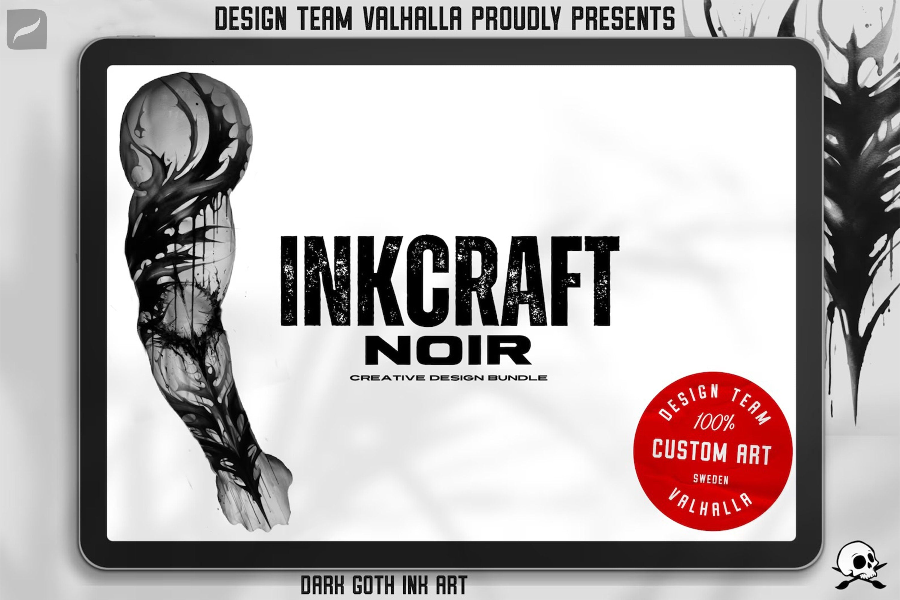 Gothic Procreate Stamps: InkCraft Noir Calligraphy Brush Set (180+ Elements)