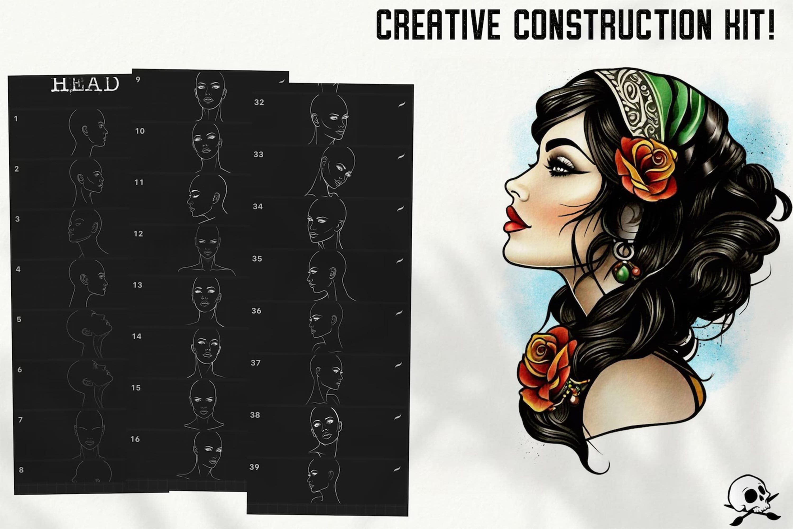 Neo-Traditional Tattoo References, Procreate Stamps & Flash Art, Procreate/Photoshop 300+