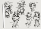 Procreate Cartoon Girls Stamps: 150 Ladies Reference Art