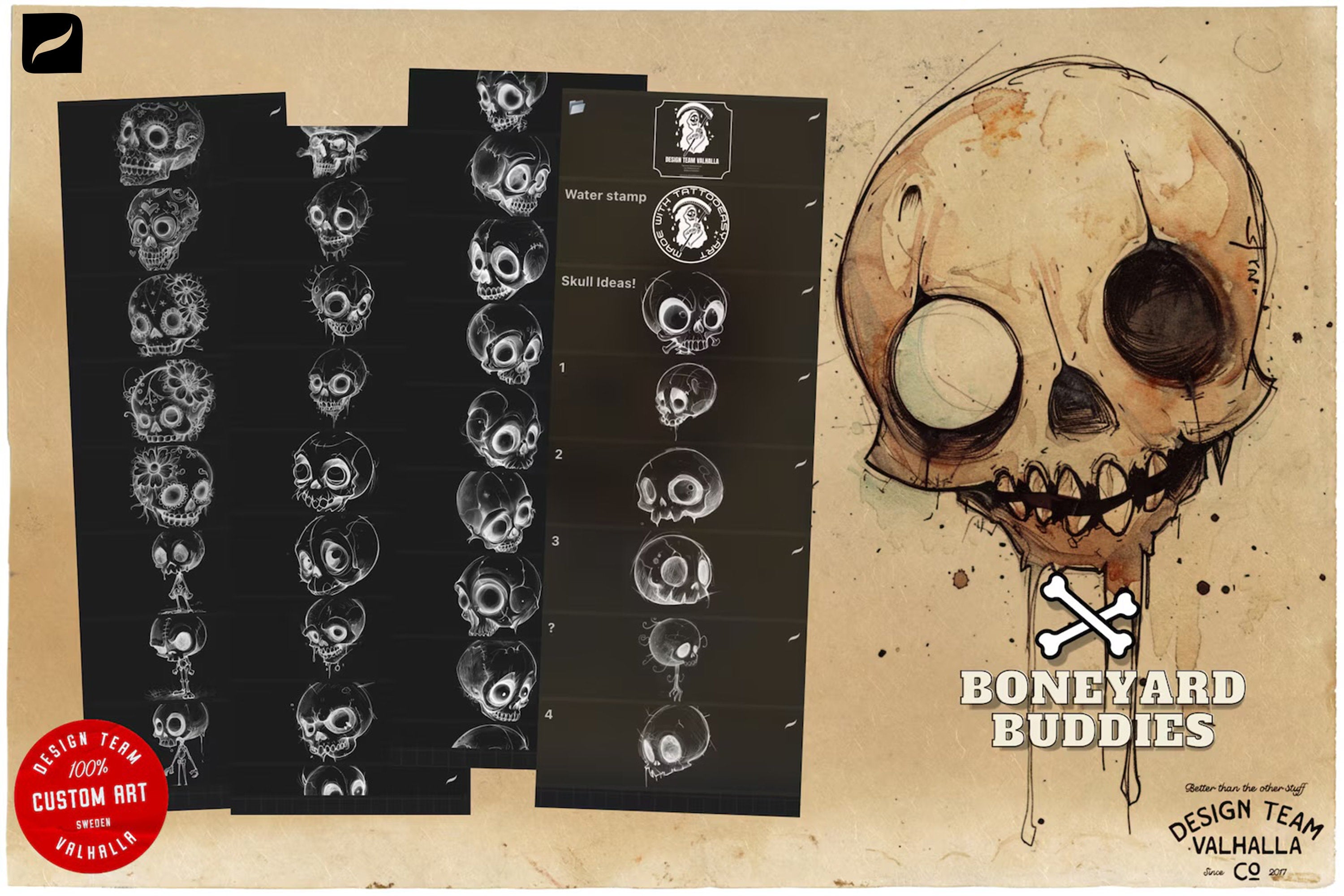 Skull Sketchbook: 500+ Procreate Stamps, Tattoo Art Reference (Digital Download)
