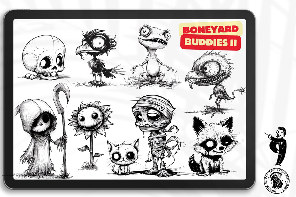 Procreate Boneyard Buddies: Cartoon Skulls & Horror Stamps