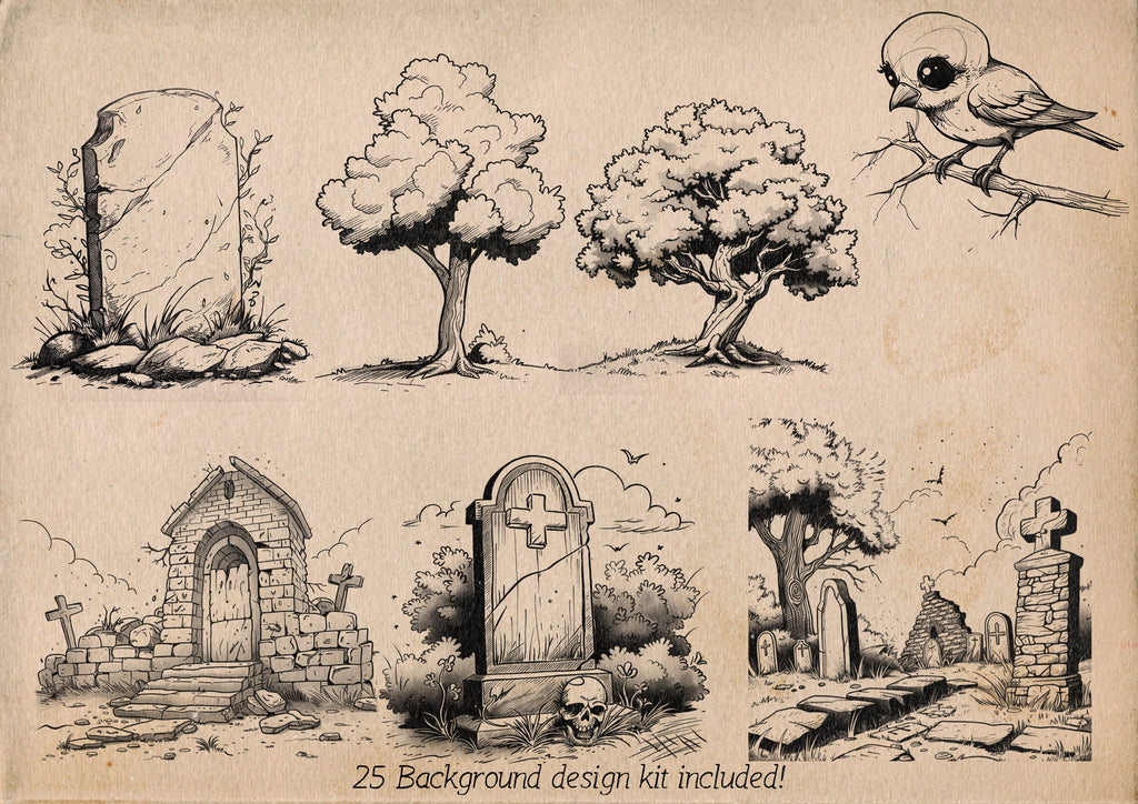 Procreate Boneyard Buddies: Cartoon Skulls & Horror Stamps