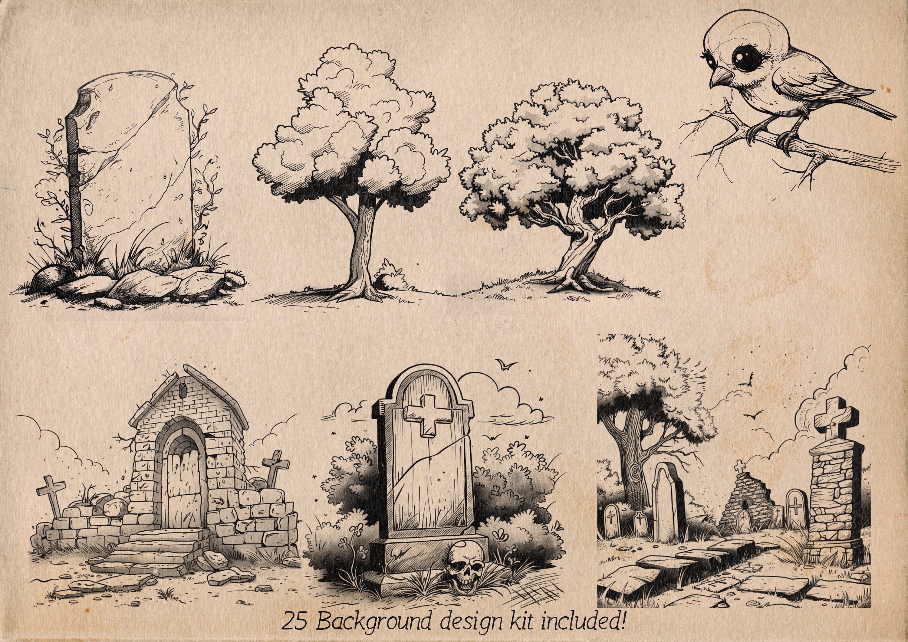 Procreate Boneyard Buddies: Cartoon Skulls & Horror Stamps
