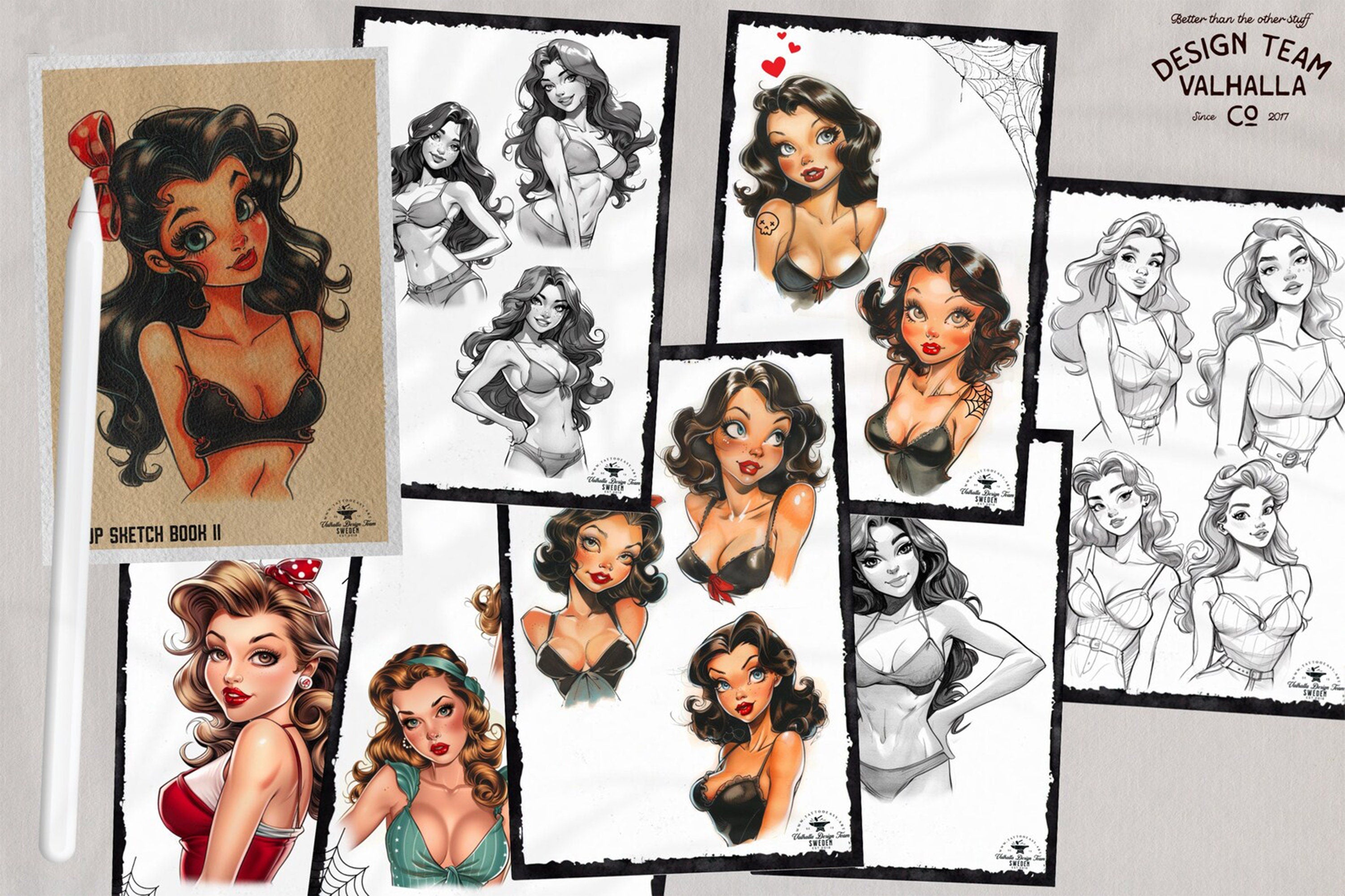 Pinup Sketches - Procreate | 130+ ladies + pdf ( digital download ) Tattoo Flash Art