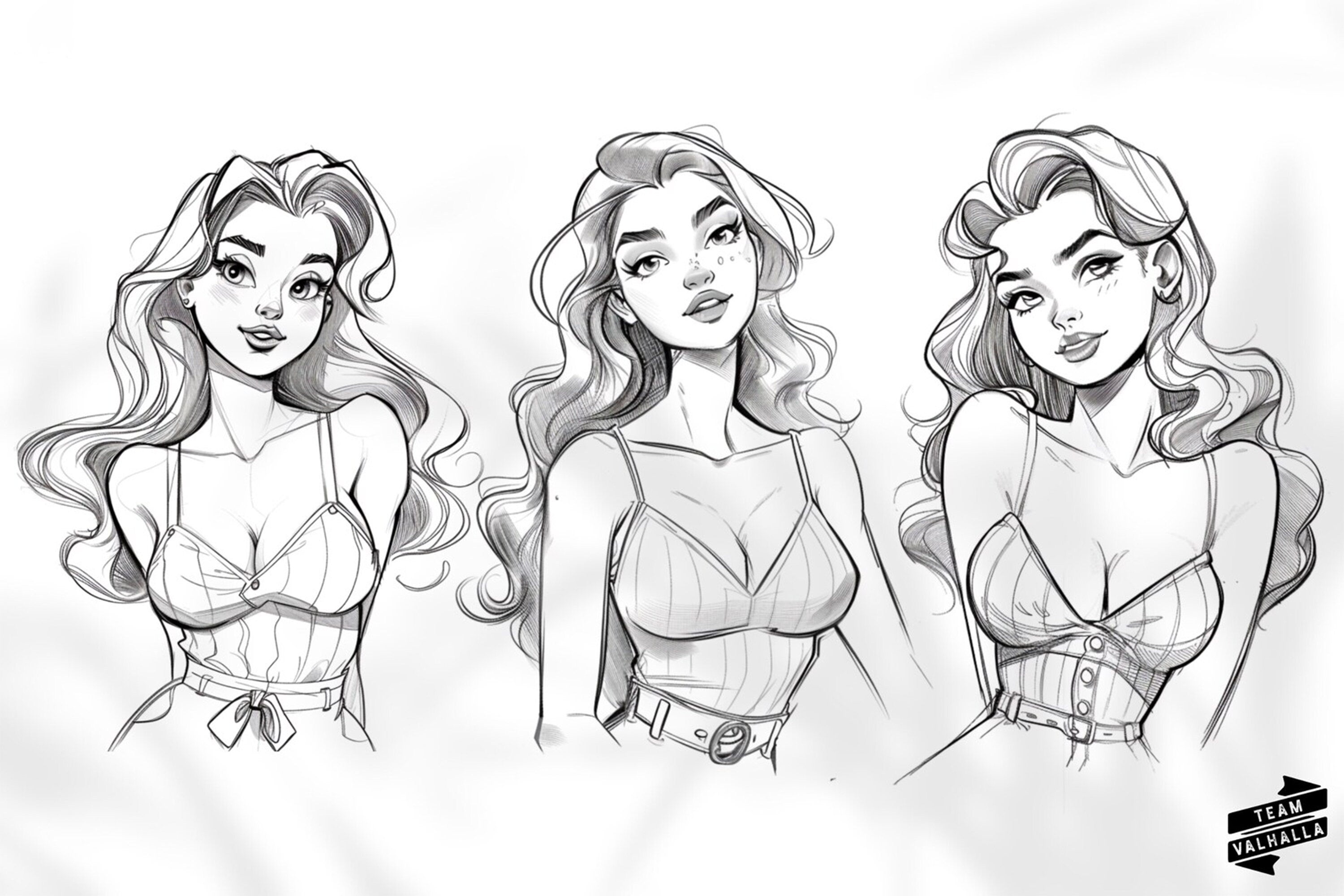 Pinup Sketches - Procreate | 130+ ladies + pdf ( digital download ) Tattoo Flash Art
