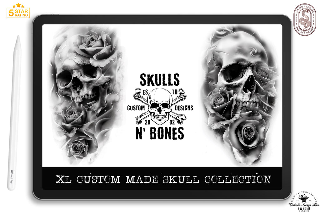 Tattoo references / Tattoo construction , 200 skull designs +ready made stencils, 100% custom art