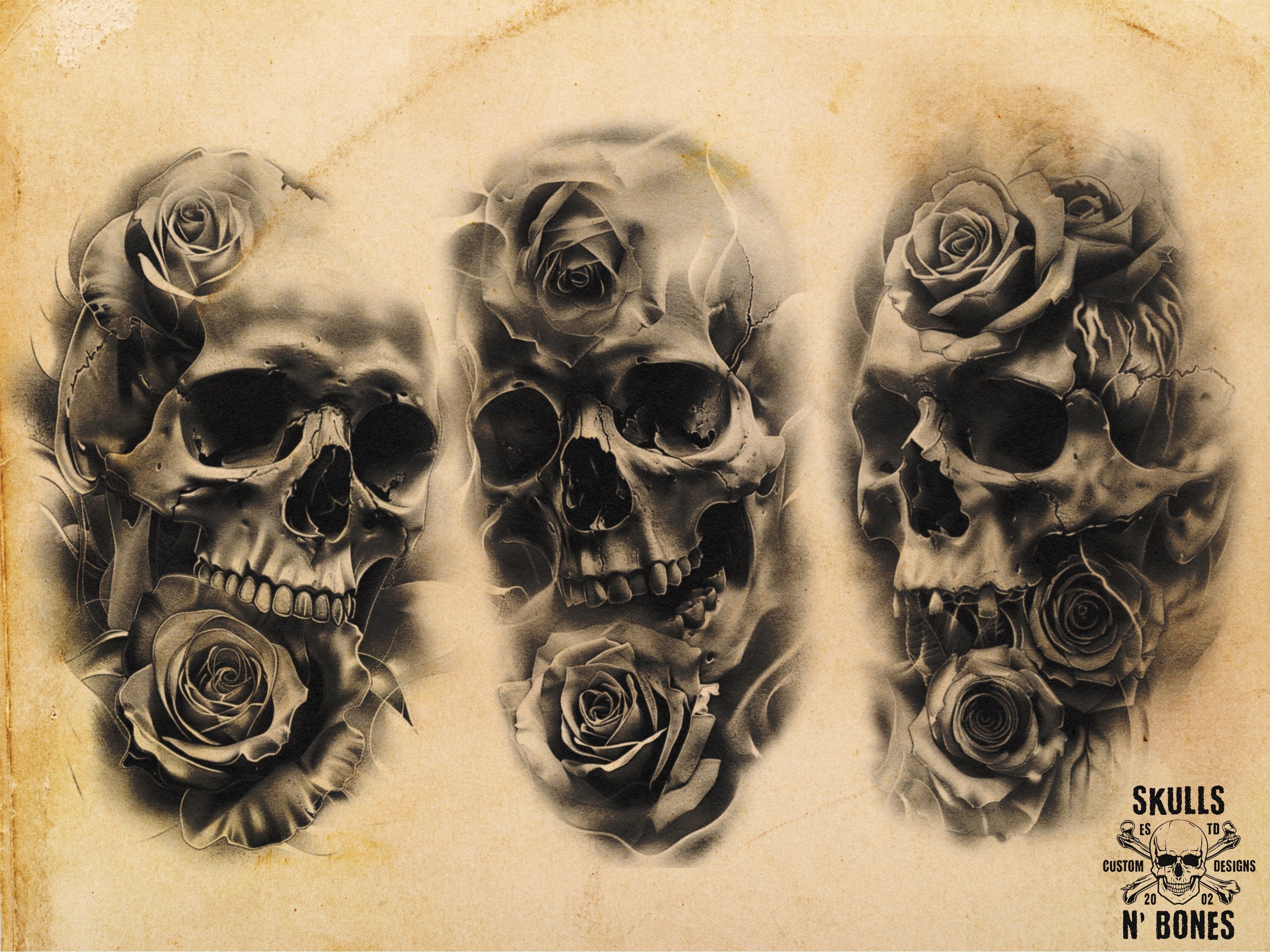 Tattoo references / Tattoo construction , 200 skull designs +ready made stencils, 100% custom art