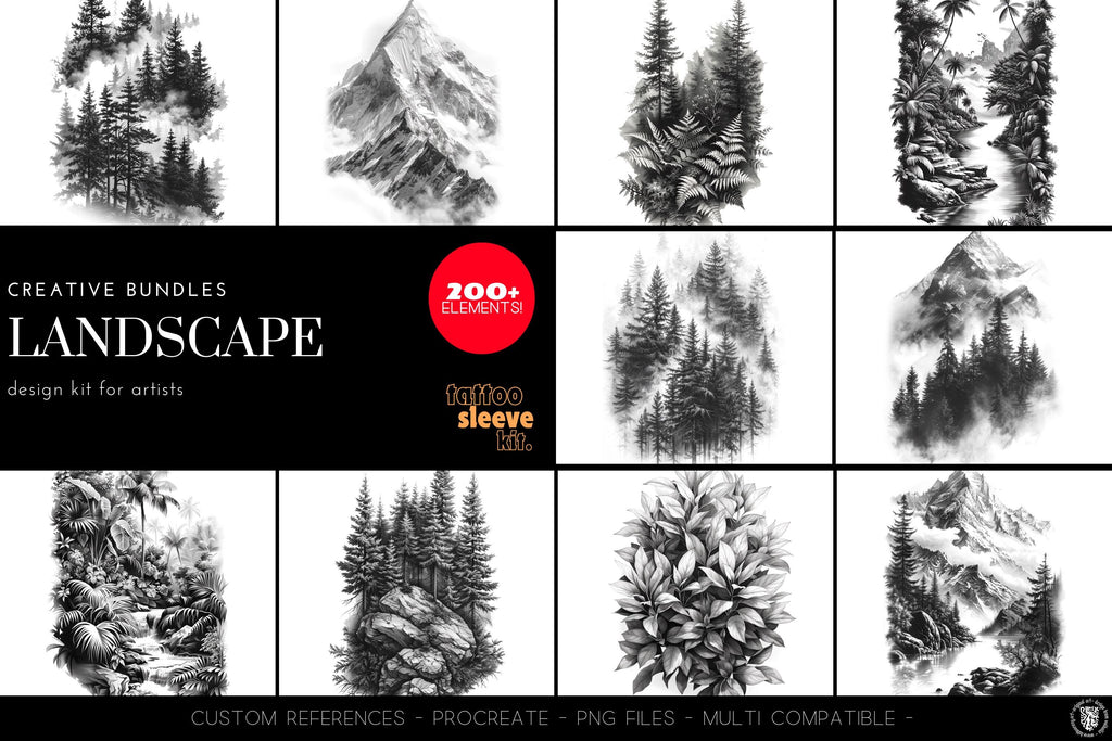 Procreate, landscape design kit, over 200 custom made references for Procreate
