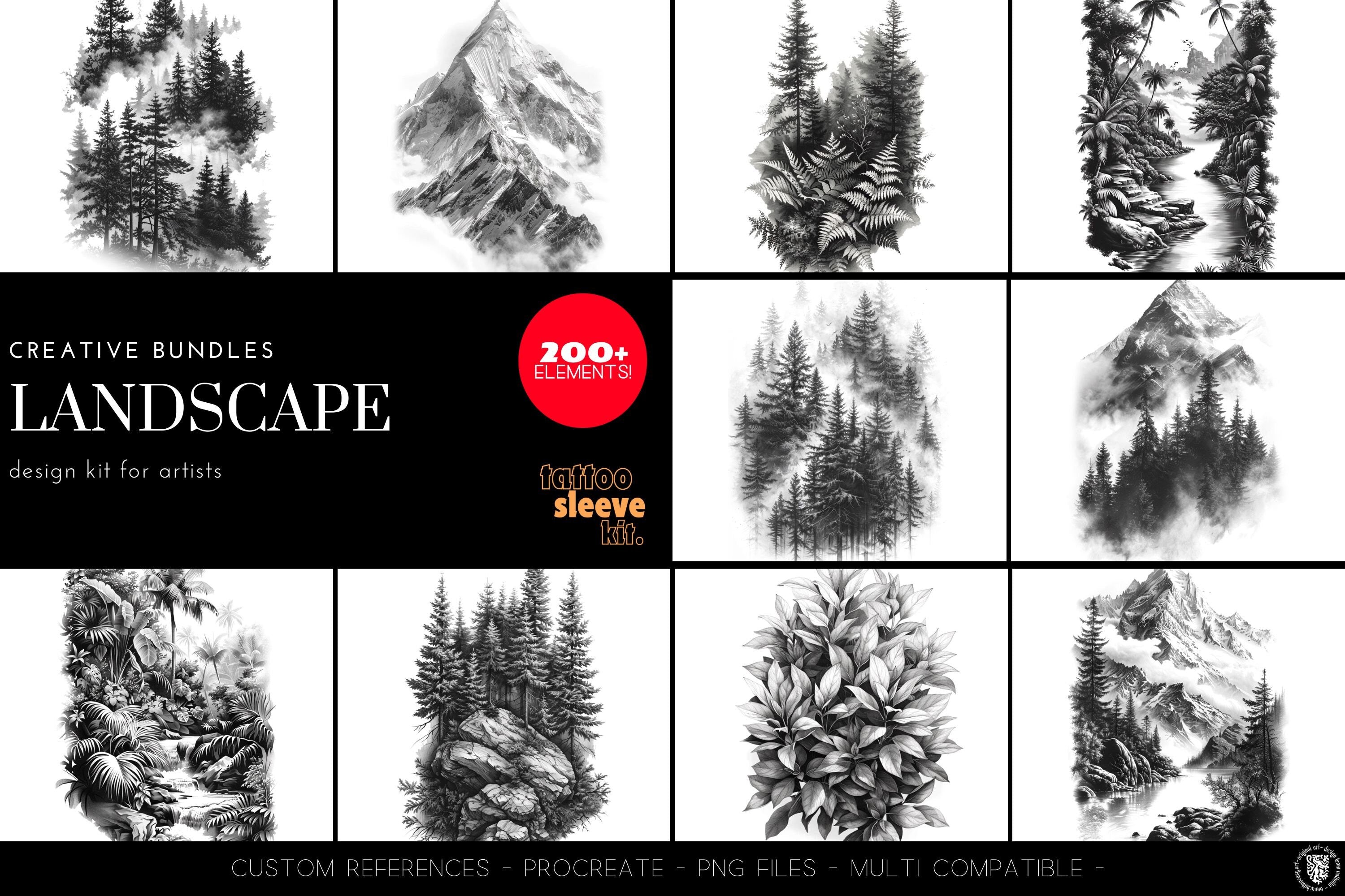 Procreate, landscape design kit, over 200 custom made references for Procreate