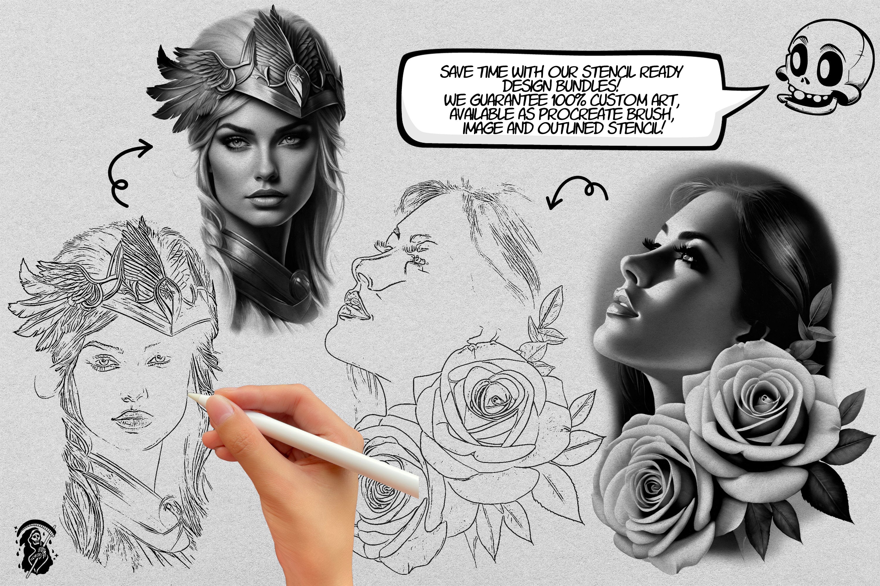The lady design kit, 200+ custom made tattoo references & stencils