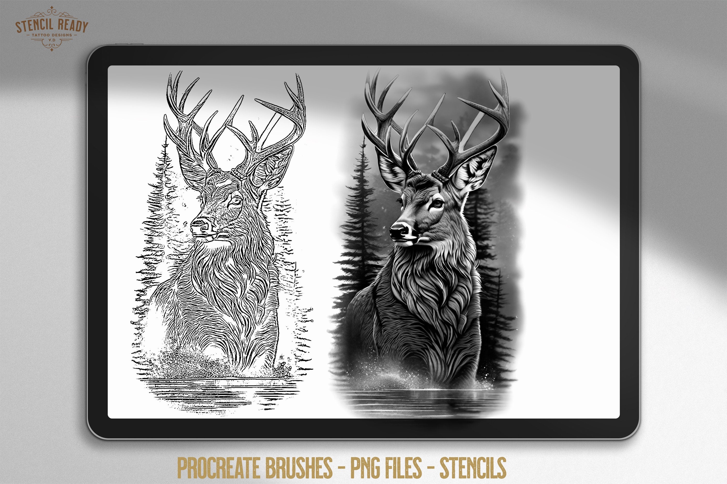 Deer Tattoo Stencils for Procreate: Unique Artist Reference (Digital Download)