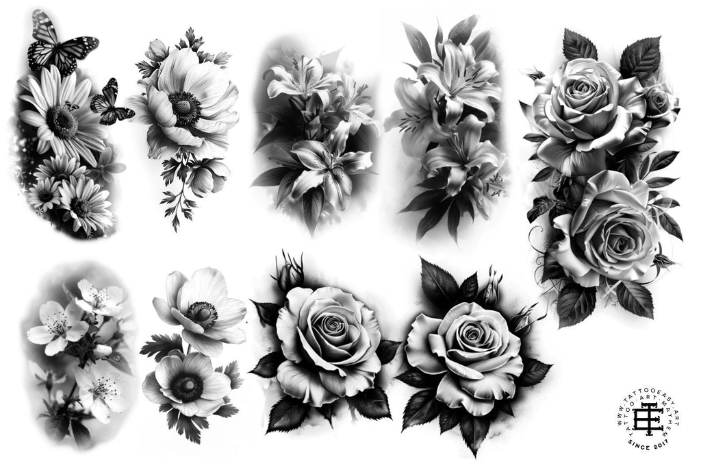 Flower realism, 100+ custom made flower designs, Procreate stamps, png & stencils included