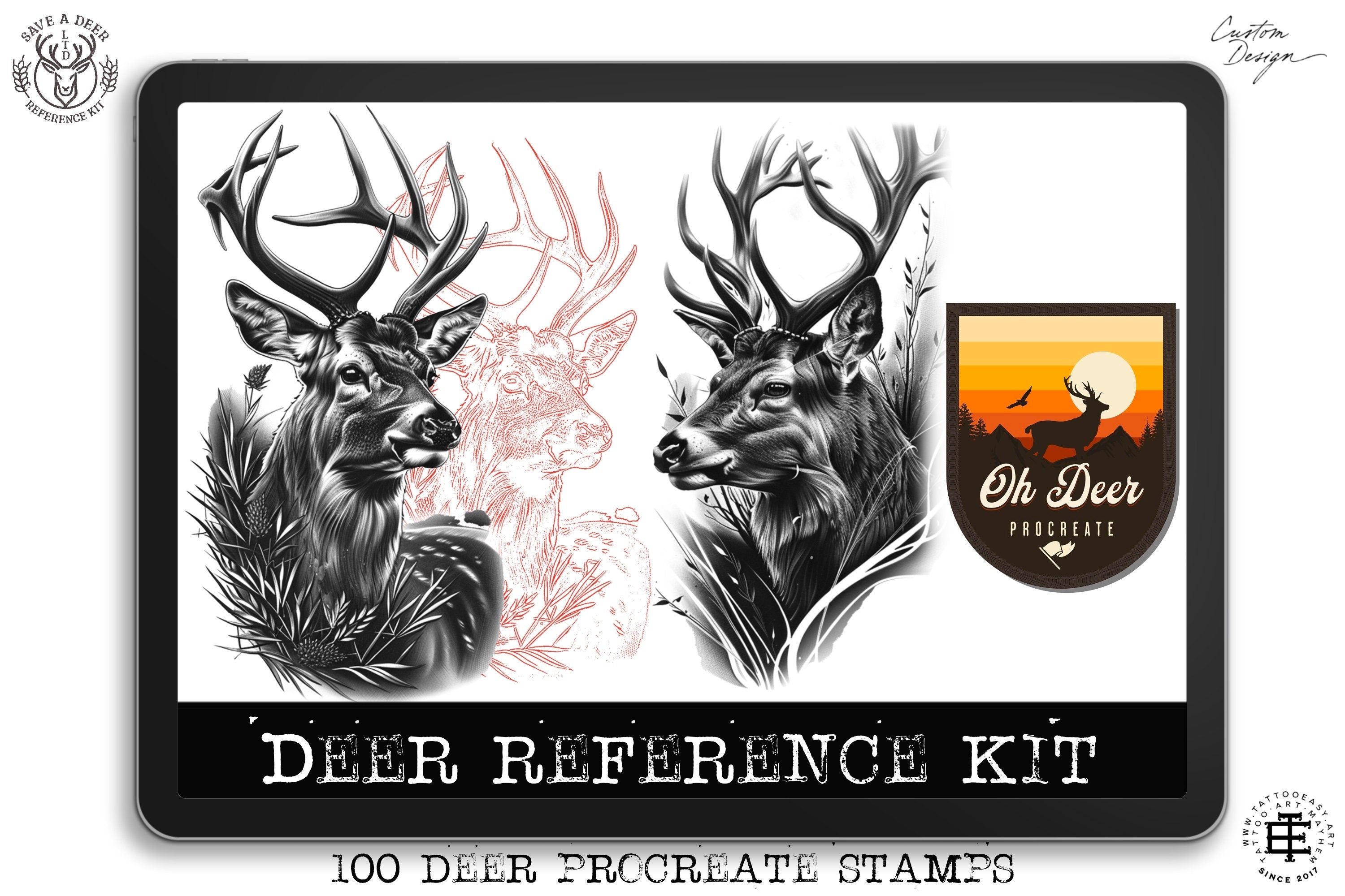 Deer Tattoo Stencils for Procreate: Unique Artist Reference (Digital Download)