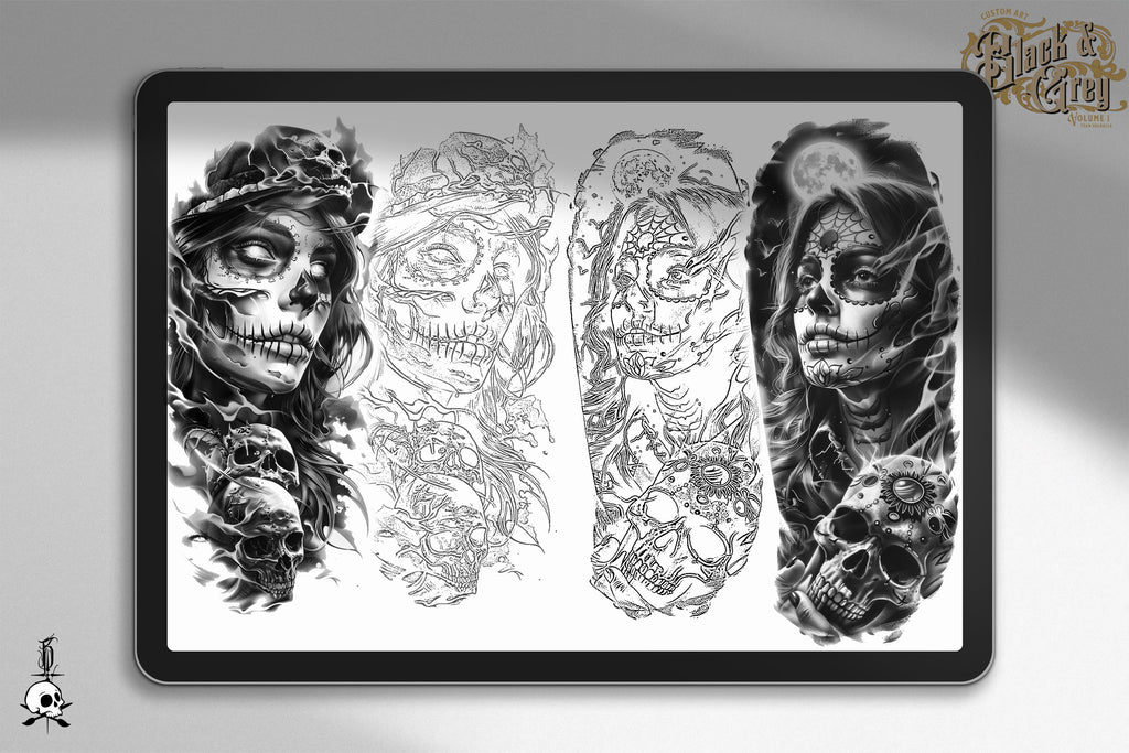 Black & Gray Tattoo Stencils: 155 Procreate Brushes (Digital Download)