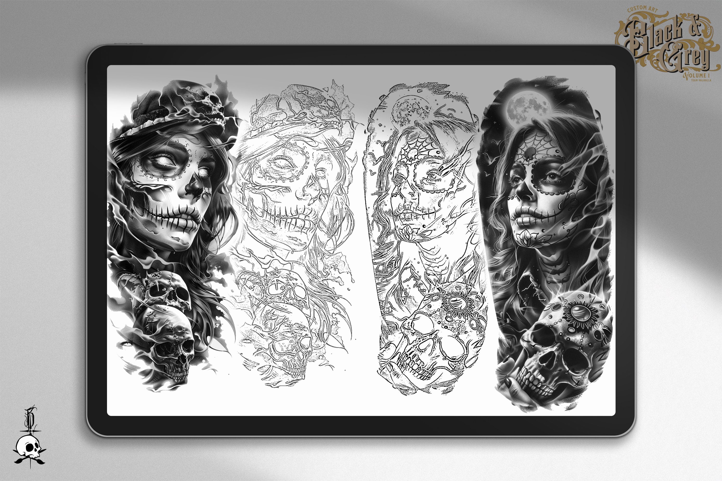 Black & Gray Tattoo Stencils: 155 Procreate Brushes (Digital Download)