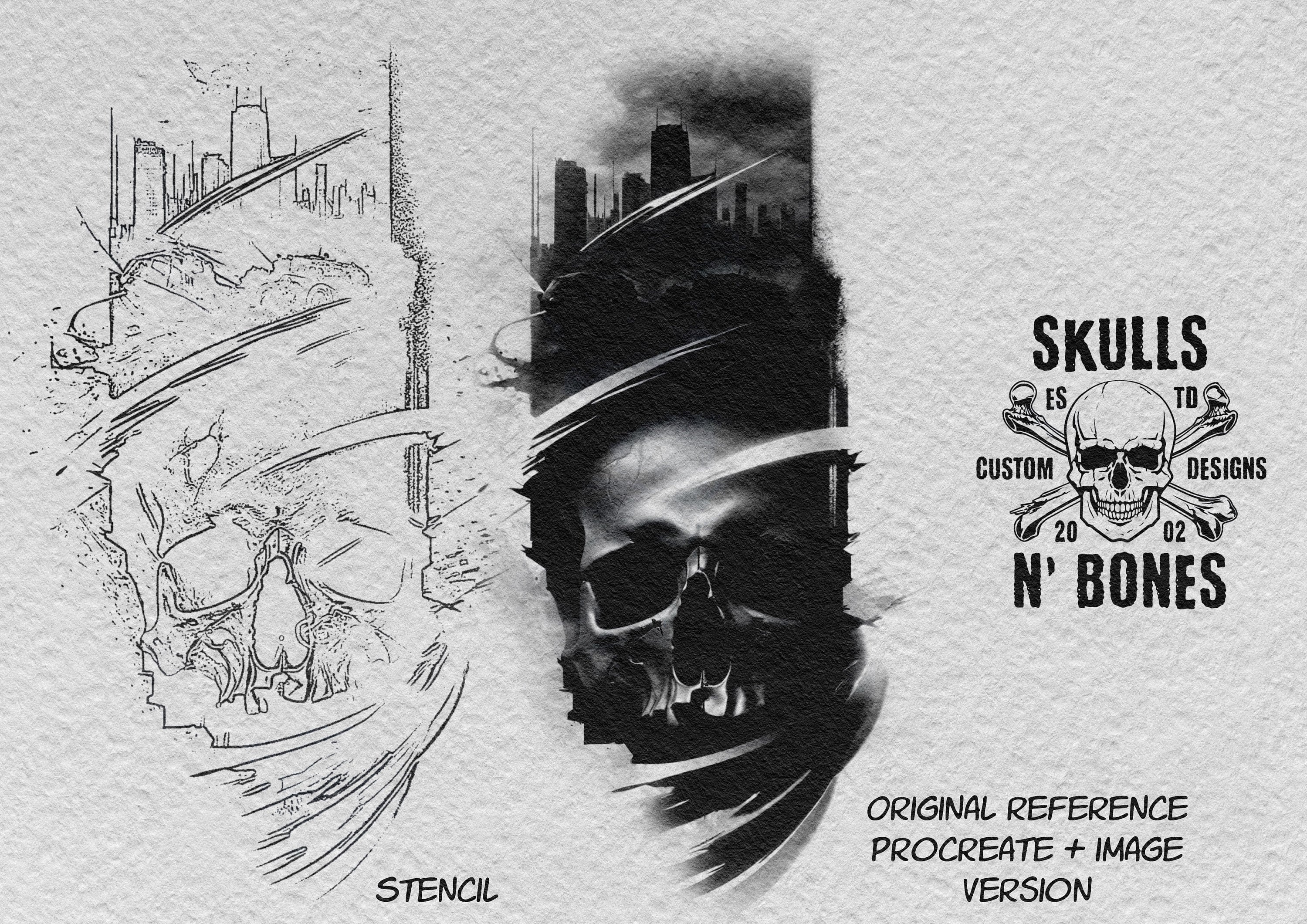 Tattoo references / Tattoo construction , 200 skull designs +ready made stencils, 100% custom art