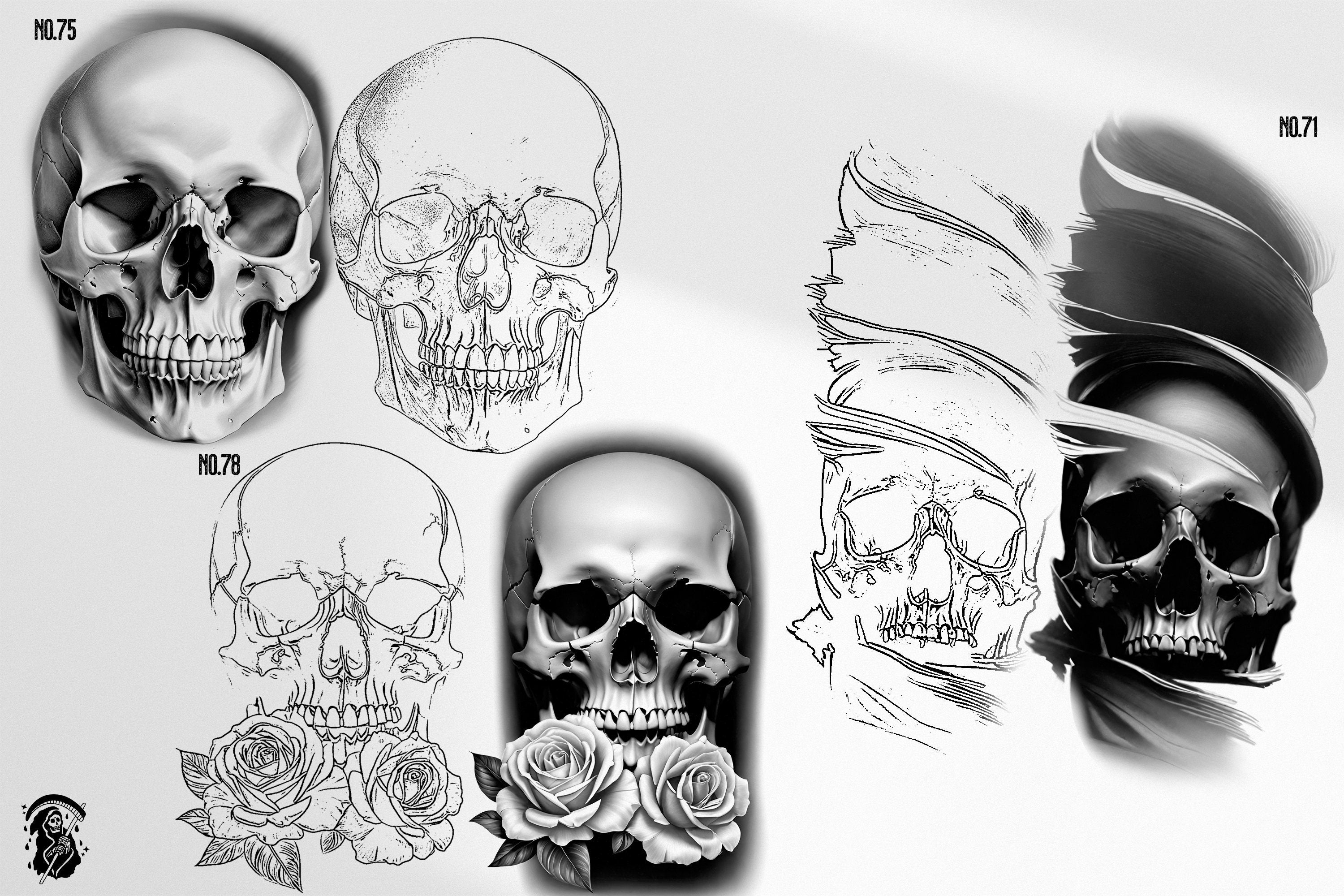Tattoo references / Tattoo construction , 200 skull designs +ready made stencils, 100% custom art